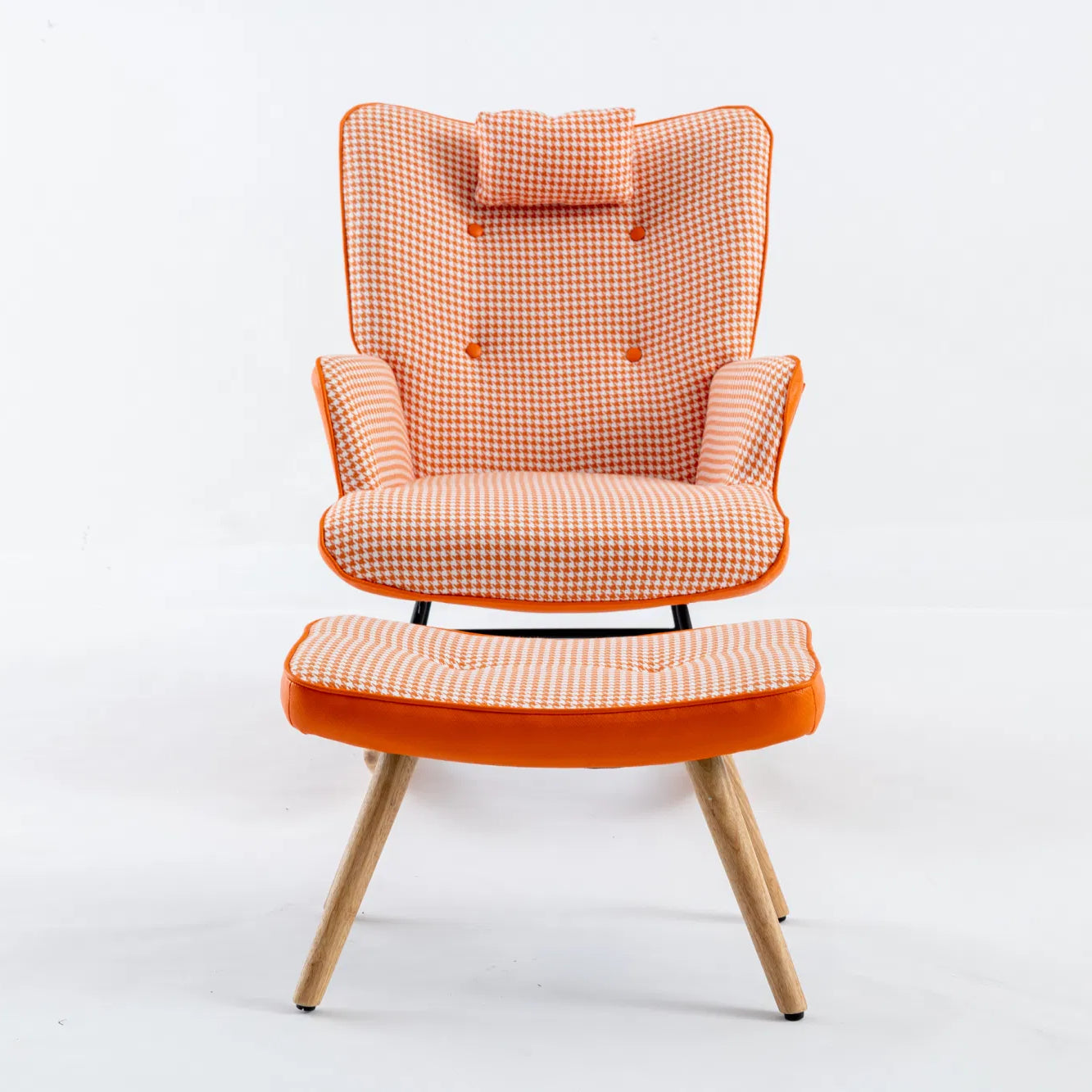 35.5 inch Rocking Chair, Soft Houndstooth Fabric Leather Fabric Rocking Chair for Nursery, Comfy Wingback Glider Rocker with Safe Solid Wood Base for Living Room Bedroom Balcony (orange)