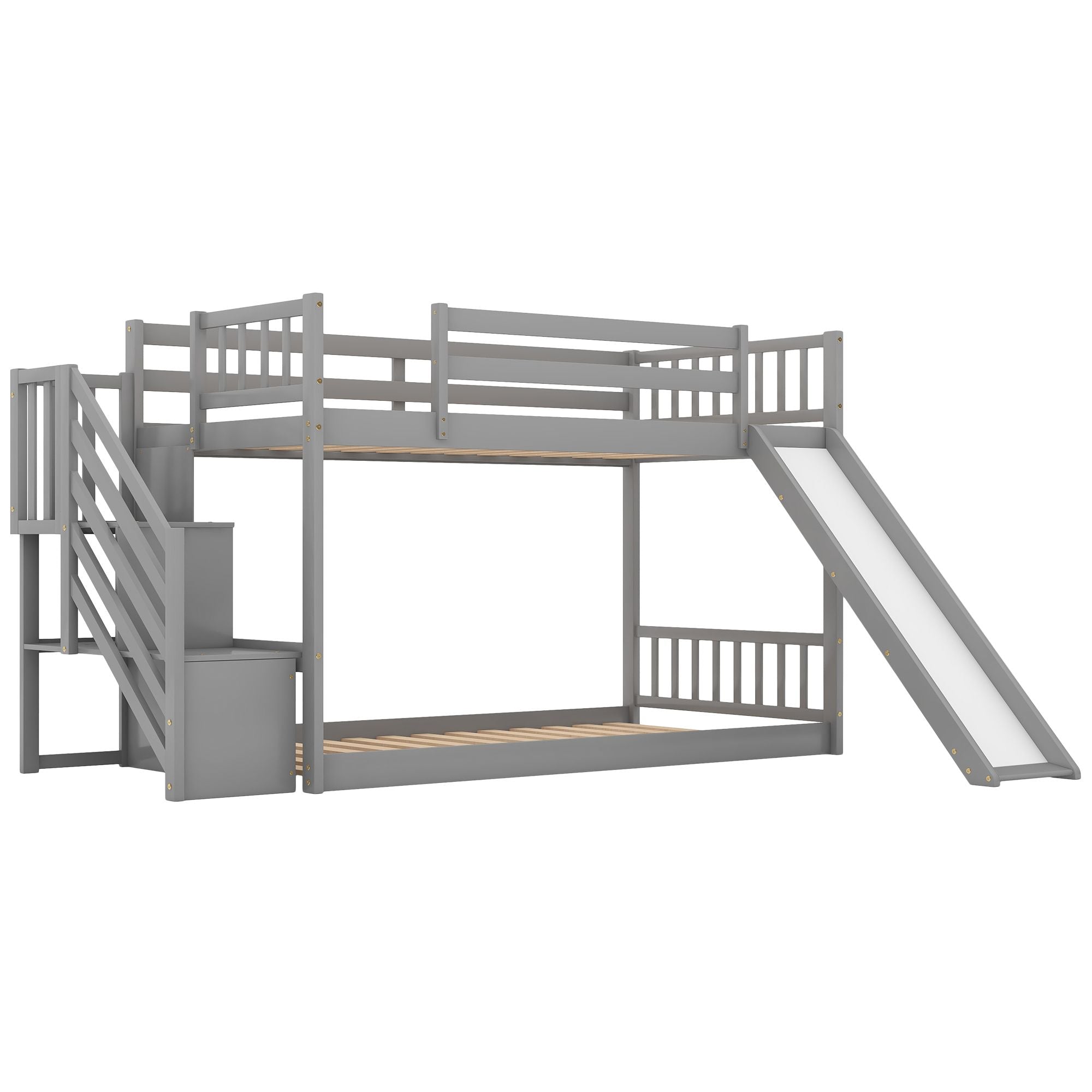 Twin over Twin Bunk Bed with Convertible Slide and Stairway