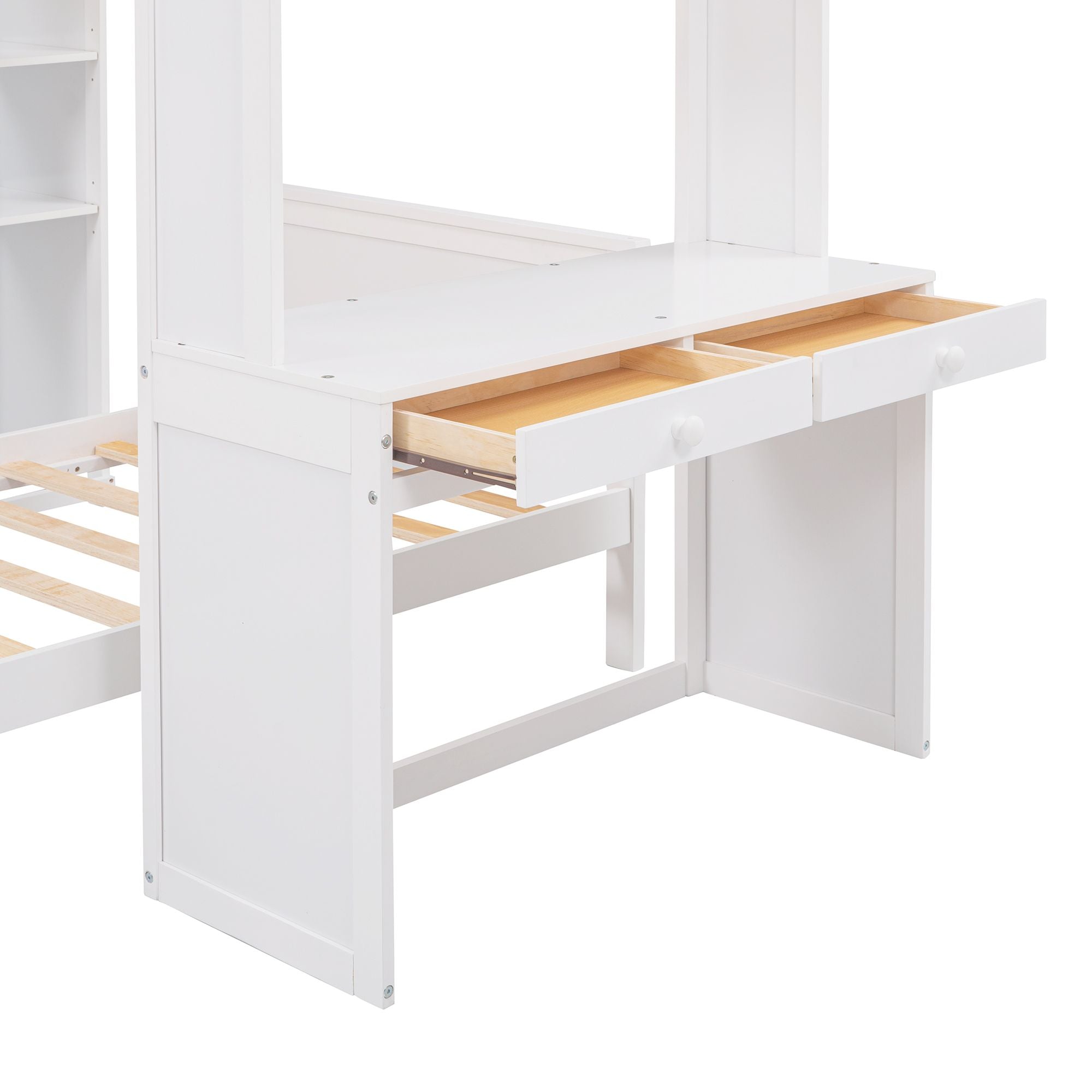 Twin size Loft Bed with a Stand-alone bed;  Shelves; Desk; and Wardrobe