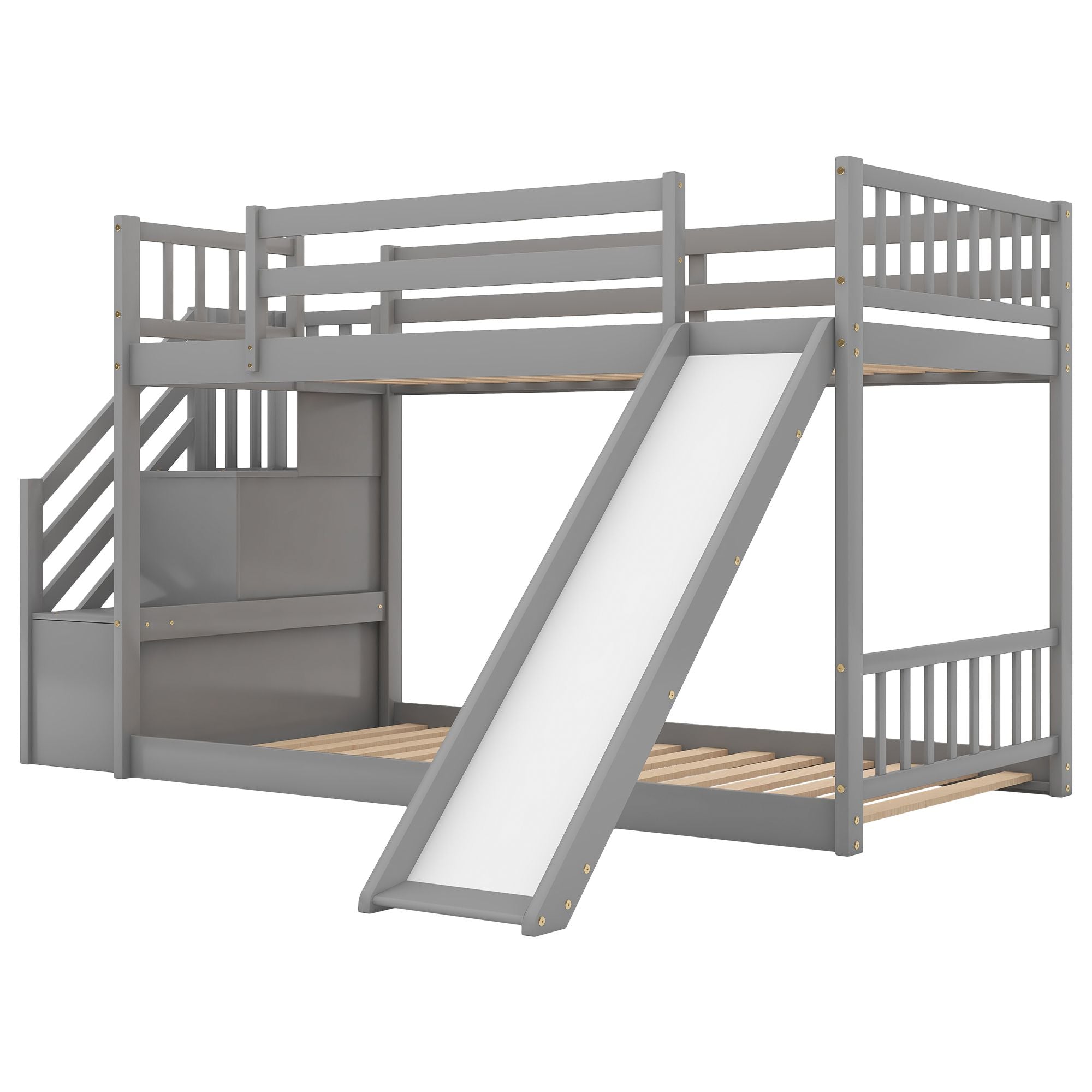 Twin over Twin Bunk Bed with Convertible Slide and Stairway