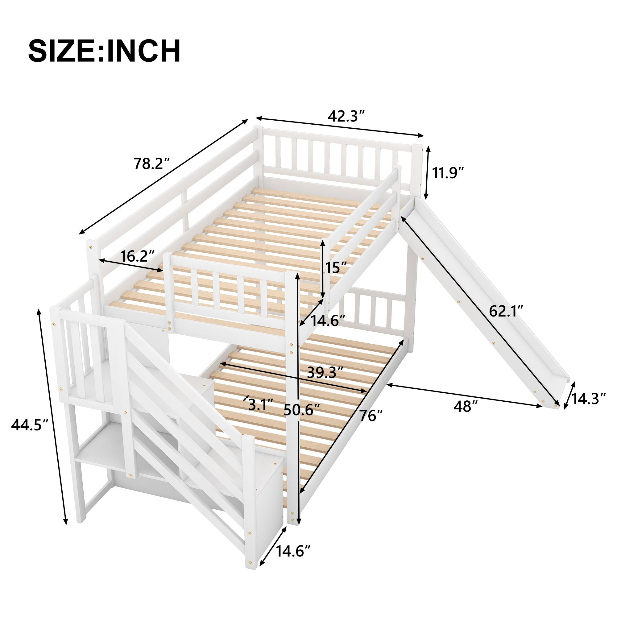 Twin over Twin Bunk Bed with Convertible Slide and Stairway