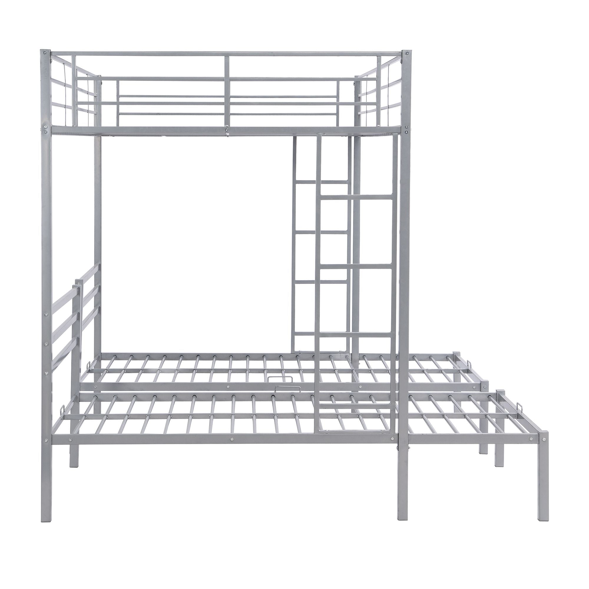 Full over Twin&Twin Size Bunk Metal Bed with Built-in Shelf