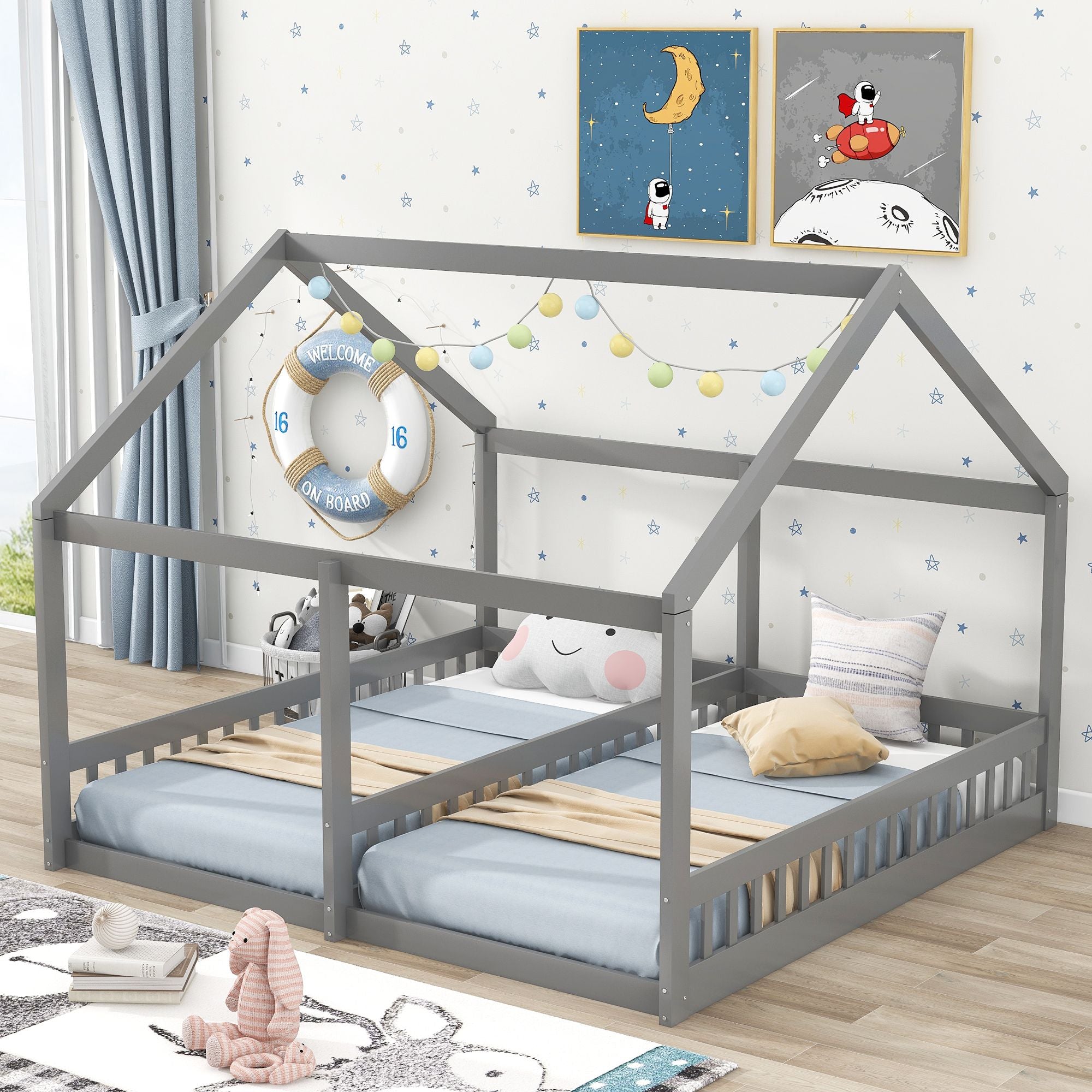 Twin Size House Platform Beds; Two Shared Beds