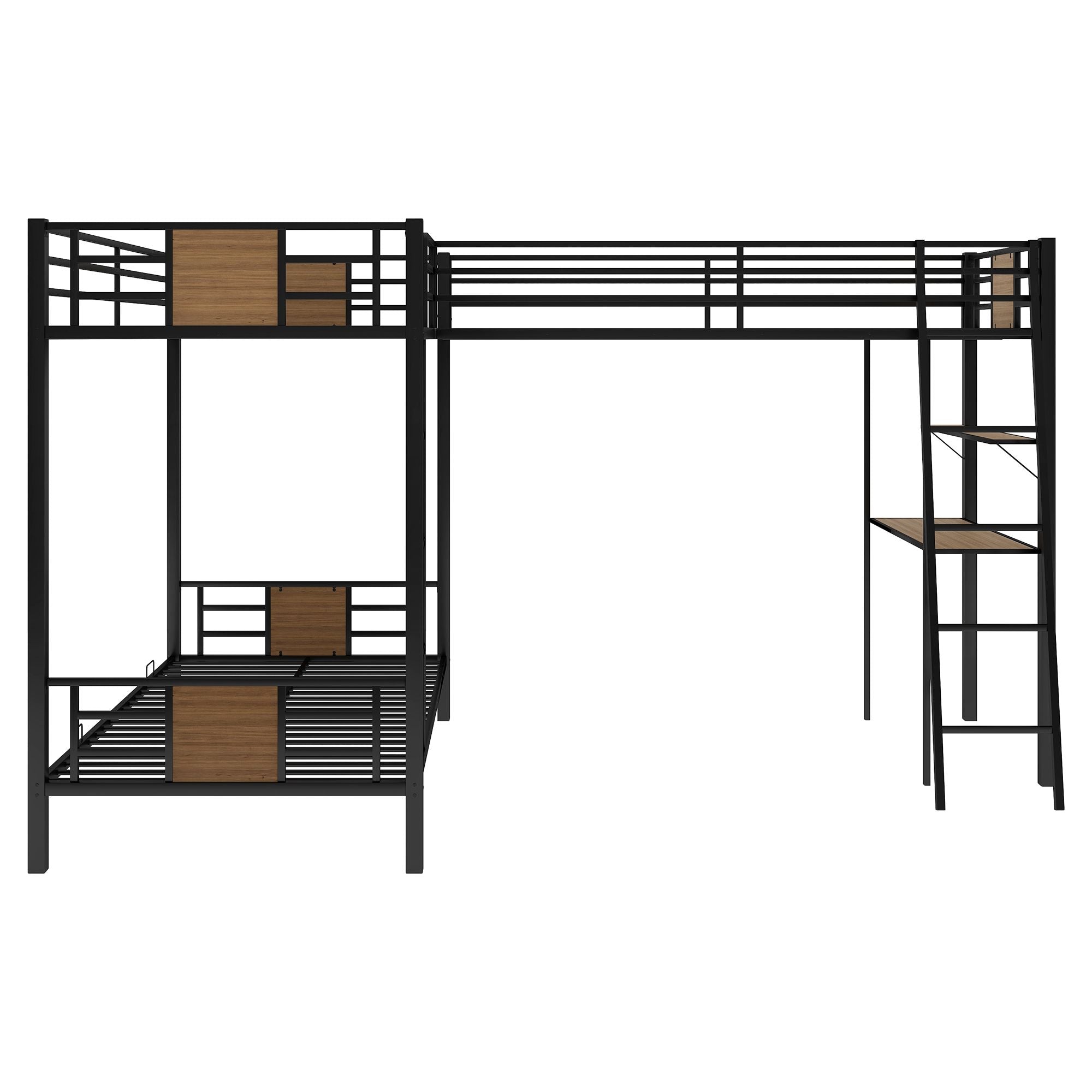 L-Shaped Twin over Twin Bunk Bed with Twin Size Loft Bed with Desk and Shelf