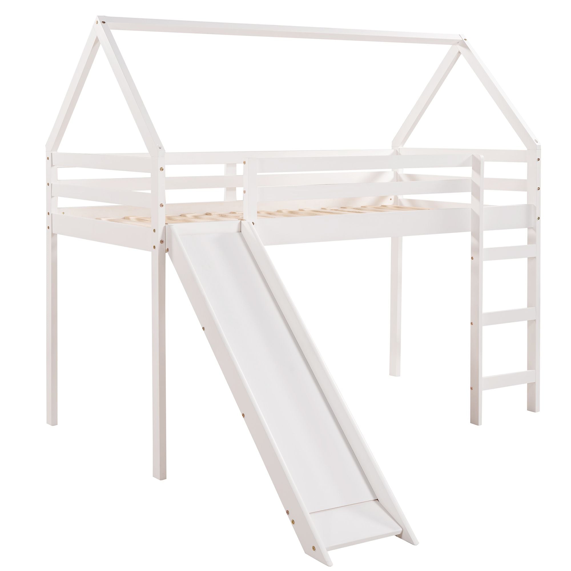 Twin Size Loft Bed with Slide;  House Bed with Slide