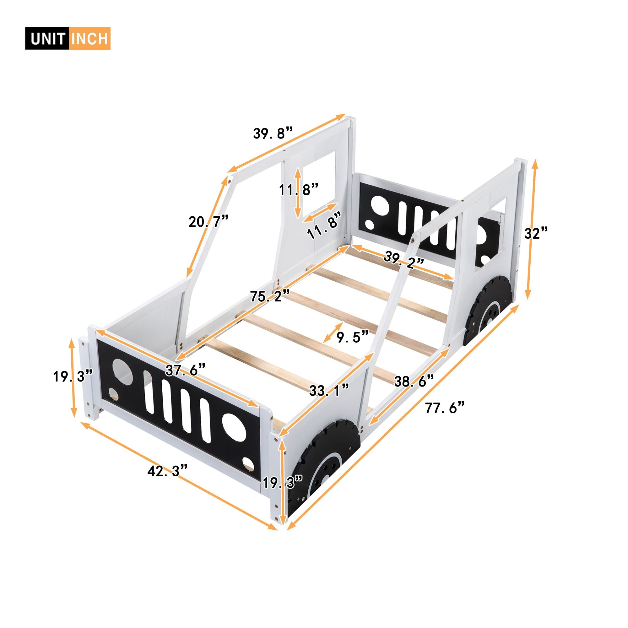 Twin Size Classic Car-Shaped Platform Bed with Wheels