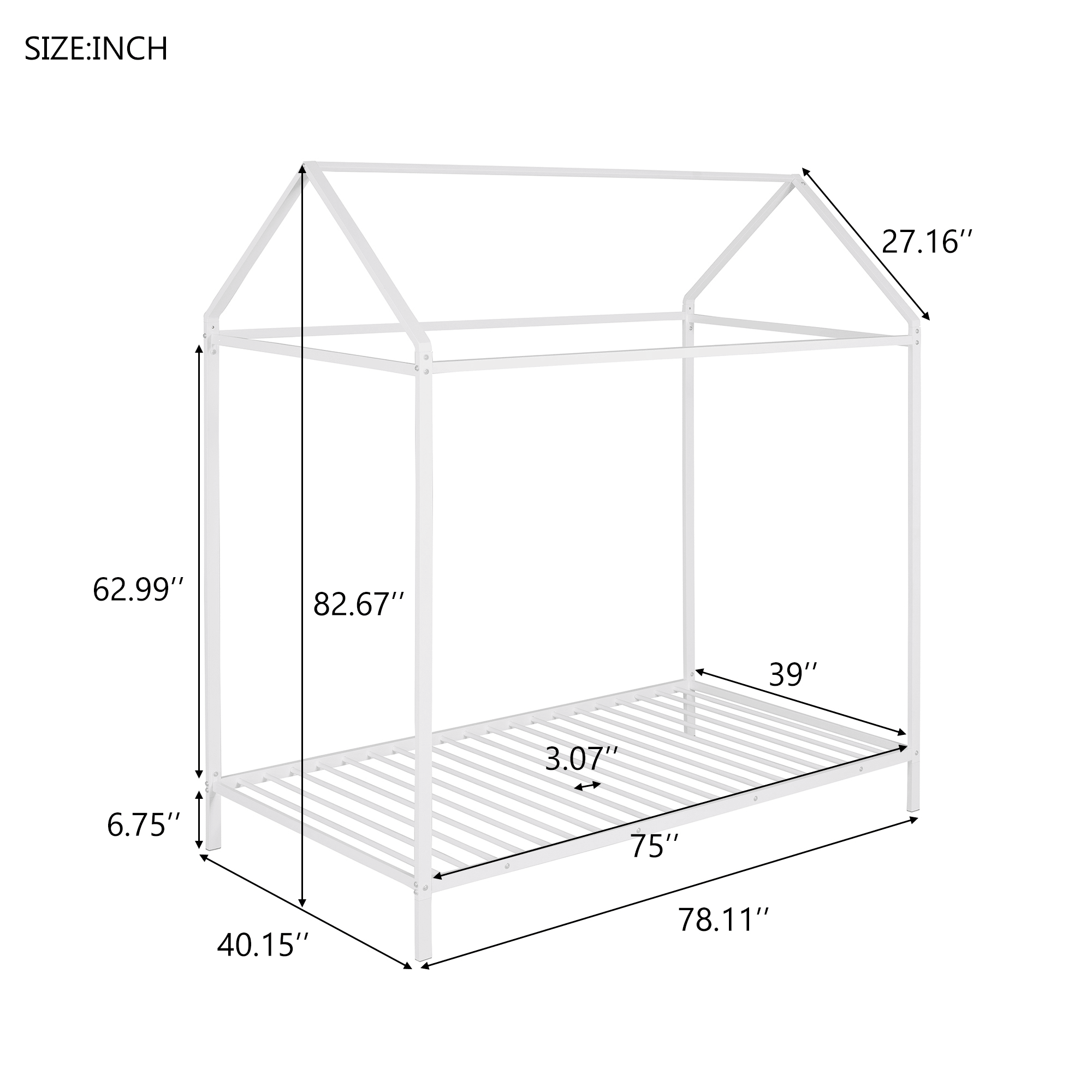 House Bed Frame Twin Size ;  Kids Bed Frame Metal Platform Bed Floor Bed for Kids Boys Girls No Box Spring Needed