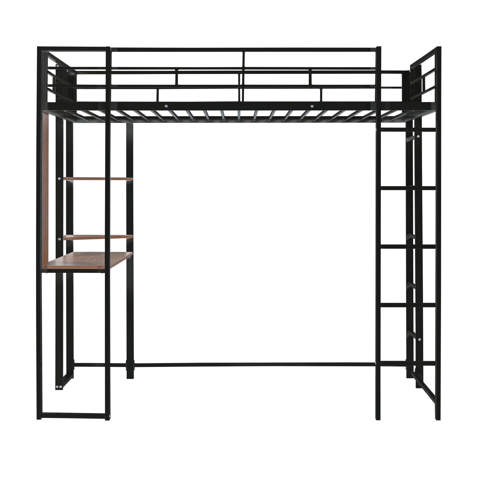 Twin Metal Loft Bed with 2 Shelves and one Desk