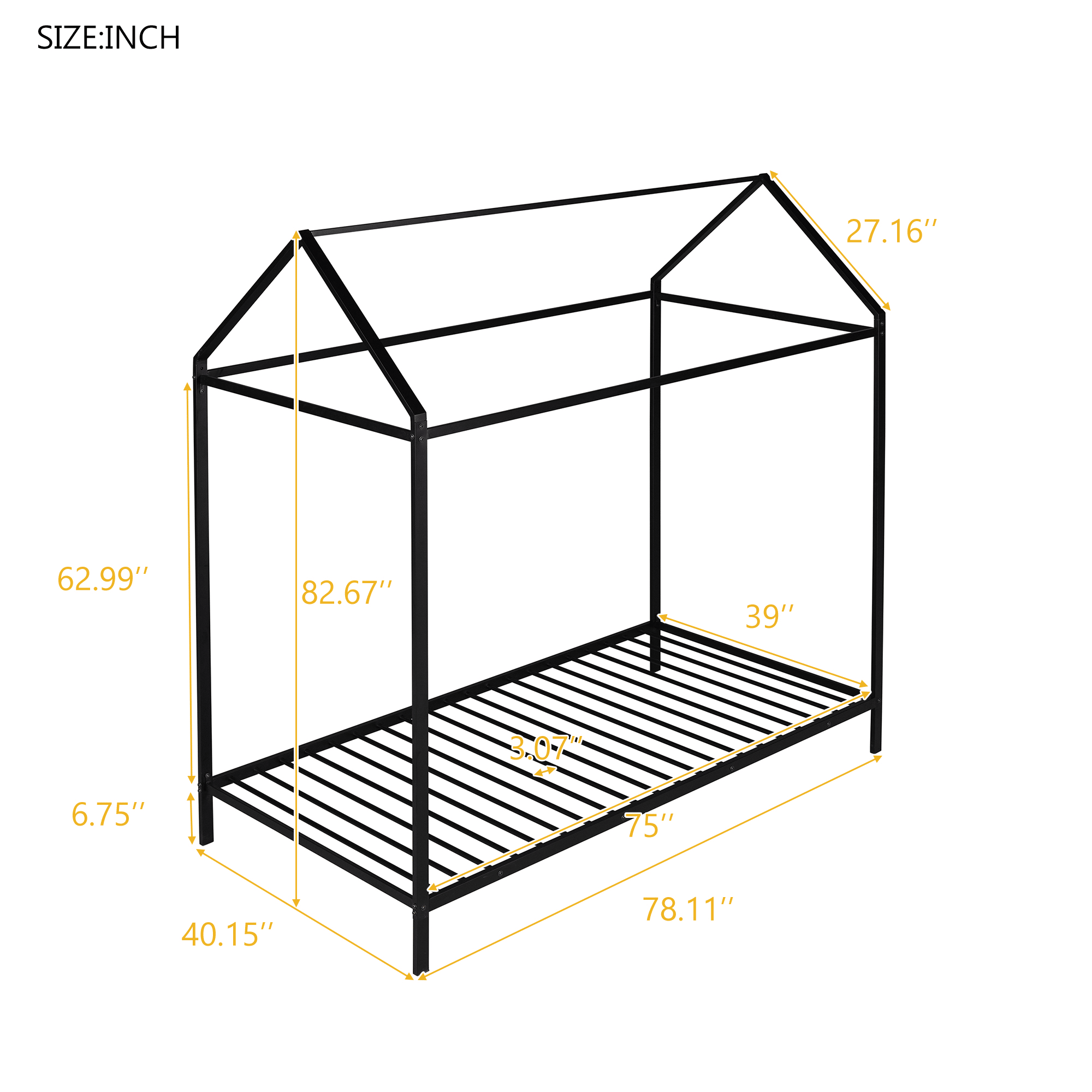 House Bed Frame Twin Size ;  Kids Bed Frame Metal Platform Bed Floor Bed for Kids Boys Girls No Box Spring Needed