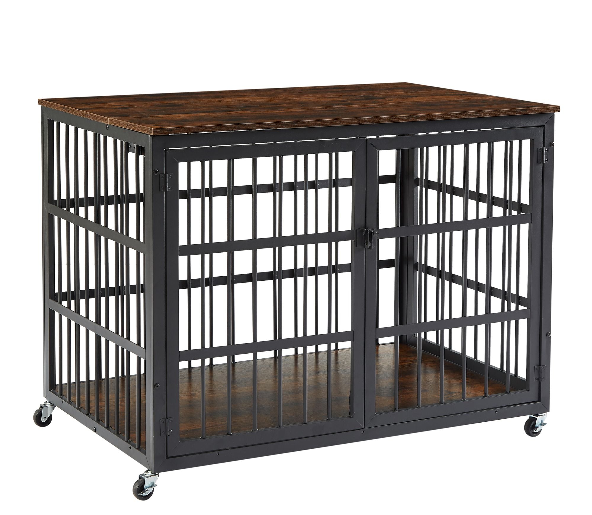 Furniture style dog crate wrought iron frame door with side openings, Grey, 43.3''W x 29.9''D x 33.5''H.