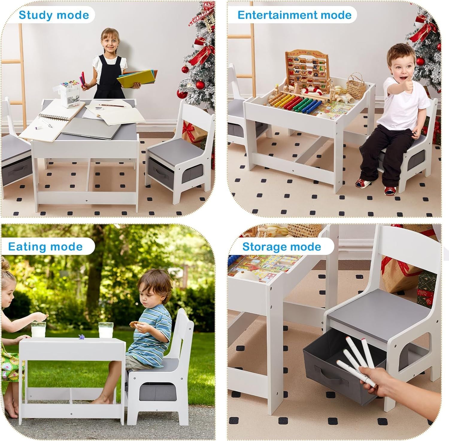 Kids Table and Chair Set with Storage,Table and Chairs for Kids 2-5, Toddler Table and Chair Set 2-4 Year Old, Toddler Activity Table, Table for Kids 2-5