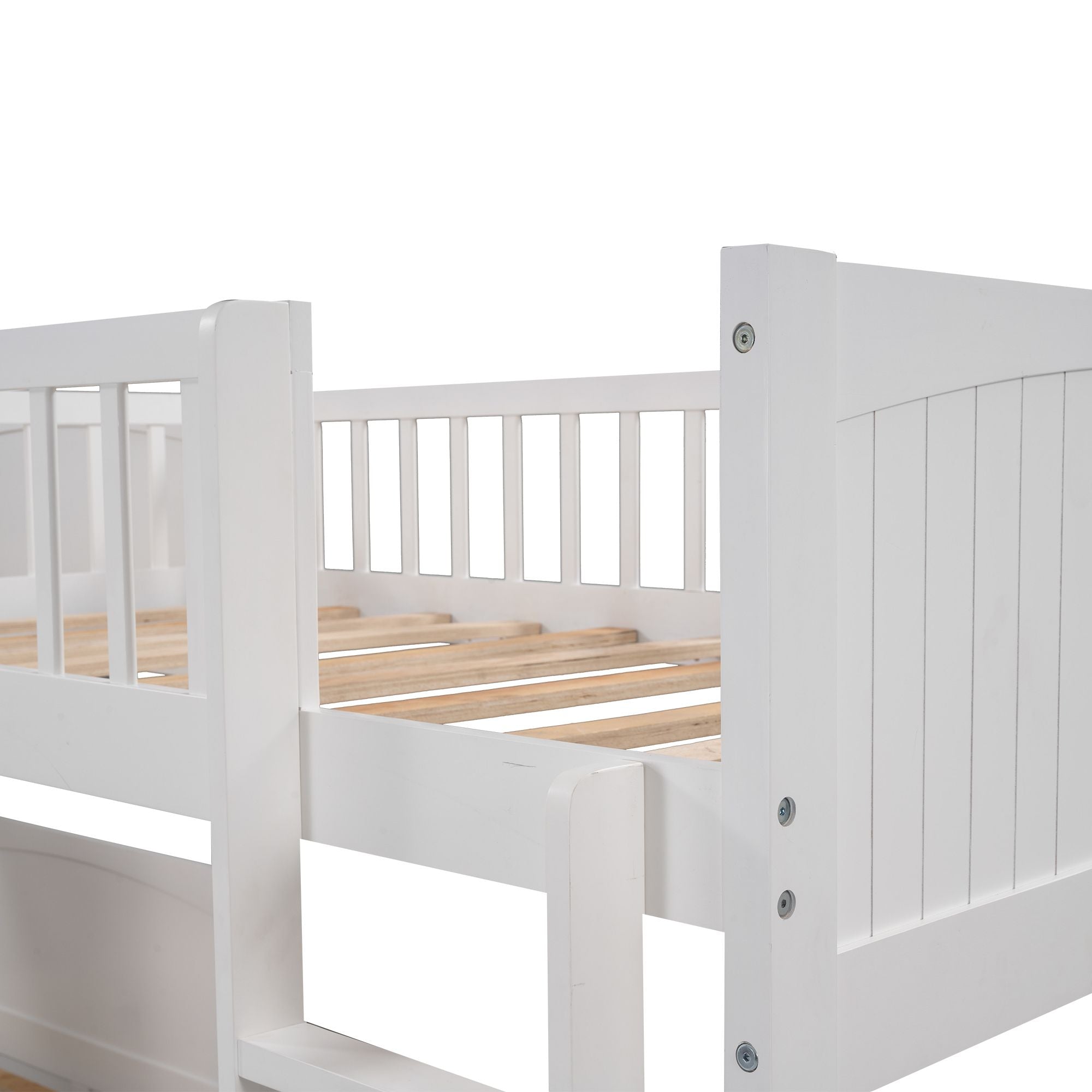 Twin Size Bunk Bed with a Loft Bed attached, with Two Drawers,White