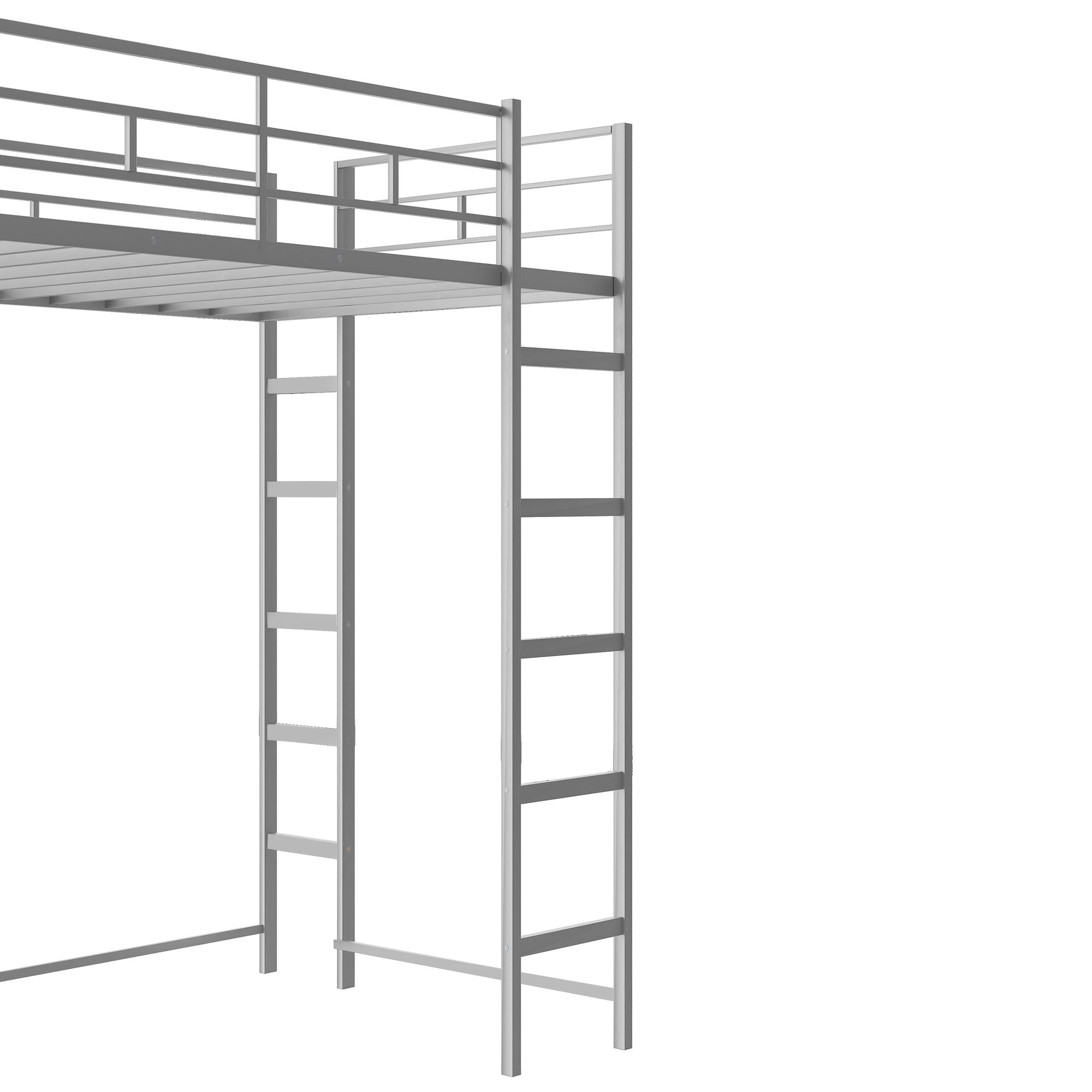 Twin Metal Loft Bed with 2 Shelves and one Desk