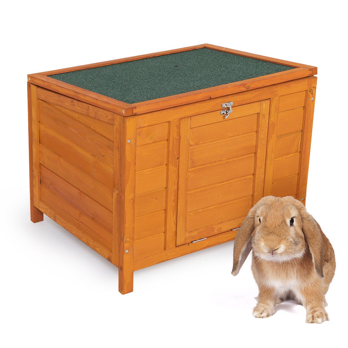 Small Wood Rabbit Hutch Bunny Cage, Raised Cat House with Ladder for Small Animals, Brown XH