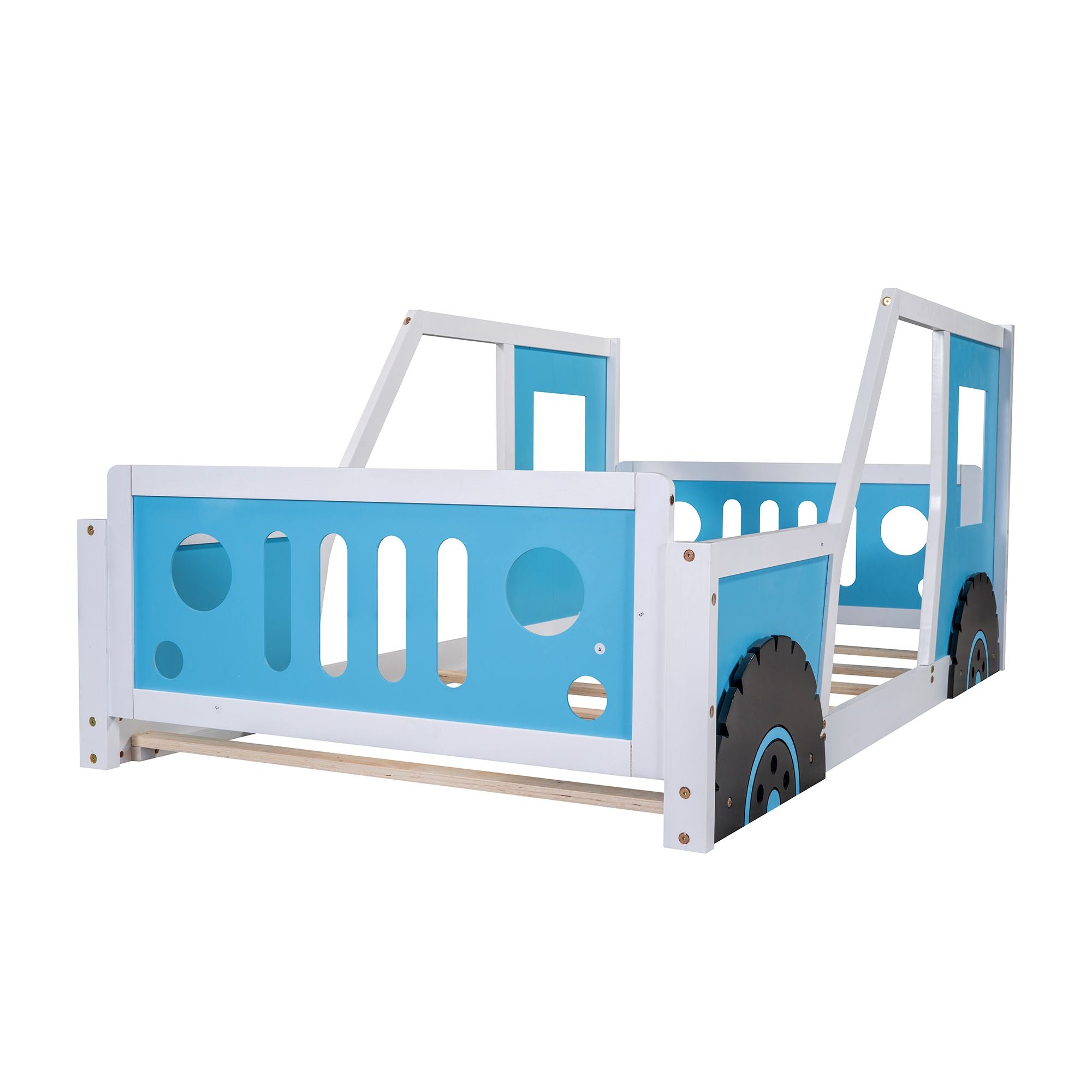 Twin Size Classic Car-Shaped Platform Bed with Wheels