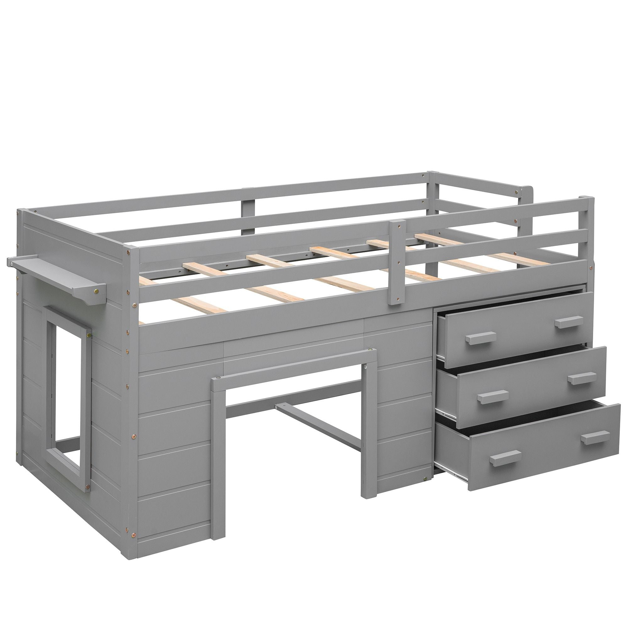 Twin Size Loft Bed with Cabinet and Shelf