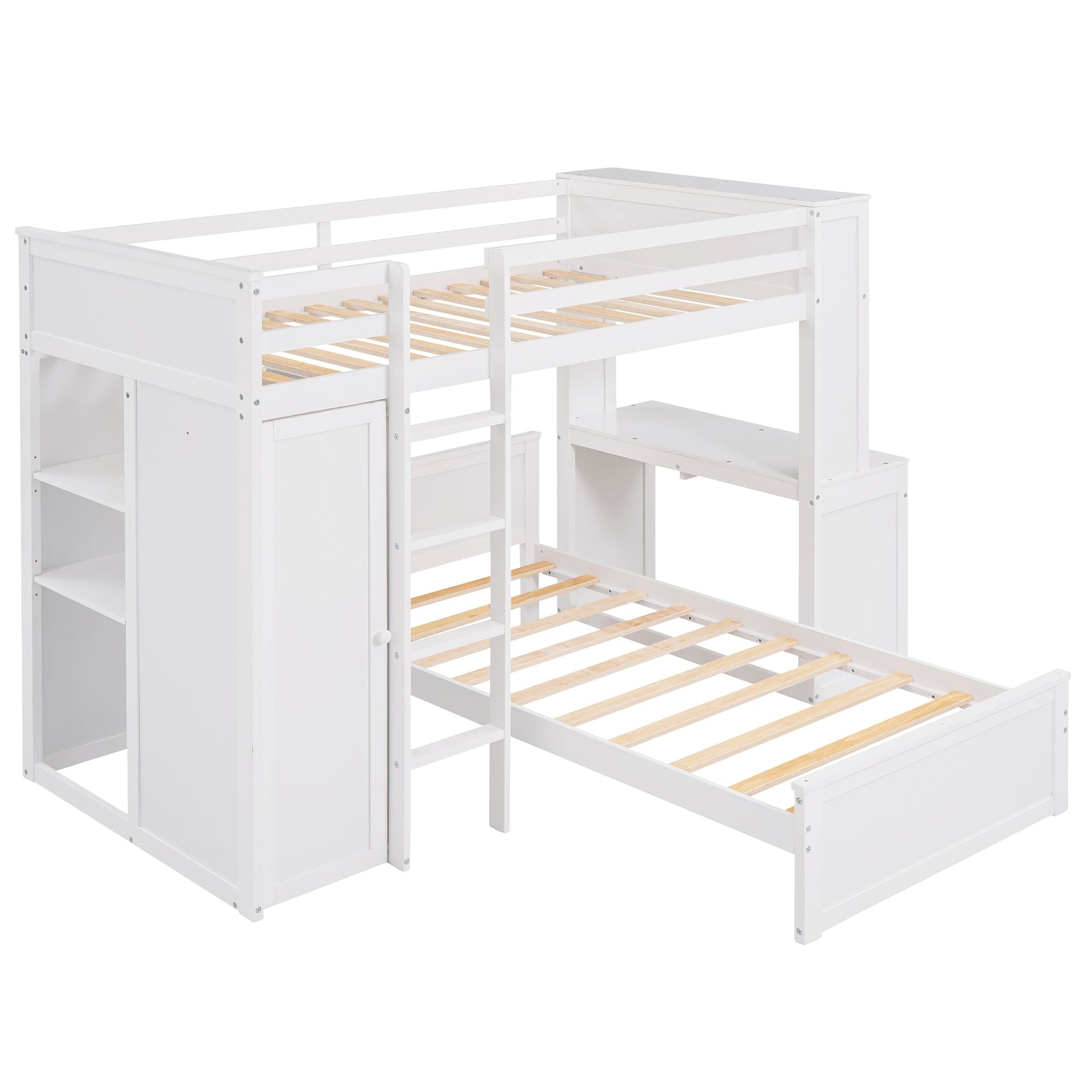 Twin size Loft Bed with a Stand-alone bed;  Shelves; Desk; and Wardrobe