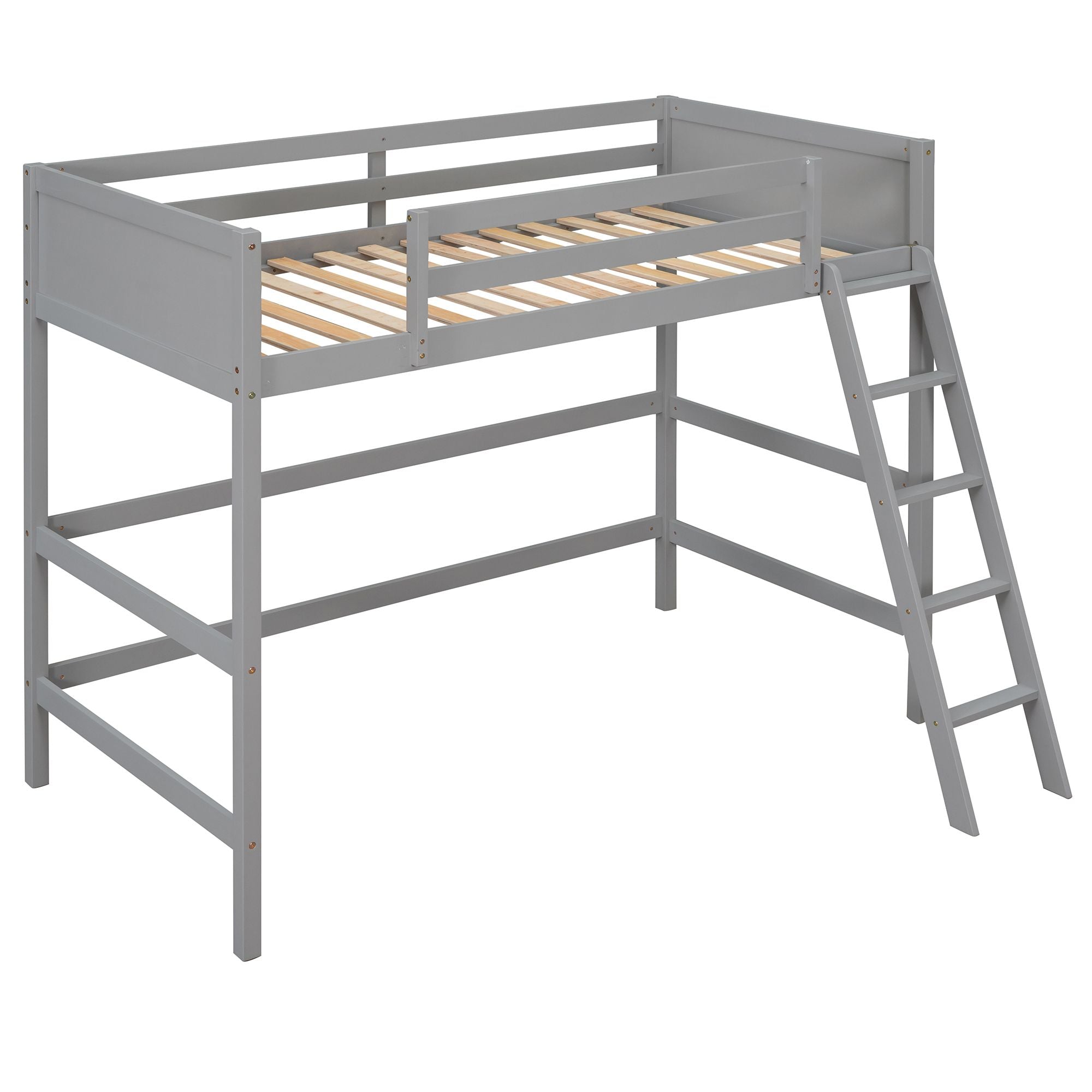 Solid Wood Twin Size Loft Bed with Ladde