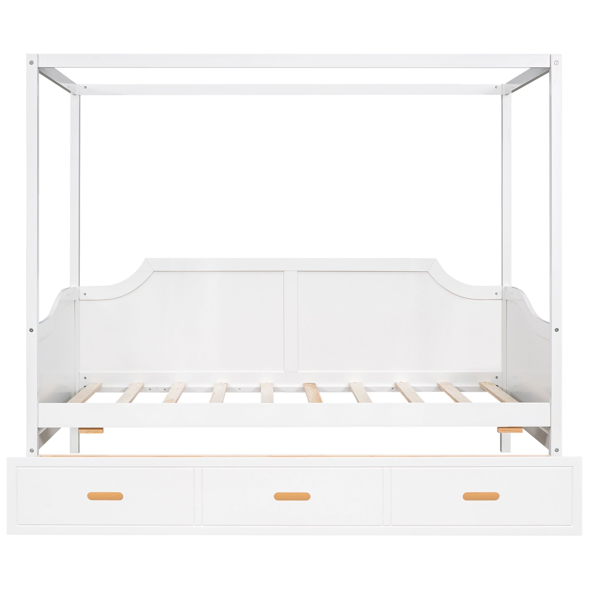 Twin Size Wooden Canopy Daybed with 3 in 1 Storage Drawers