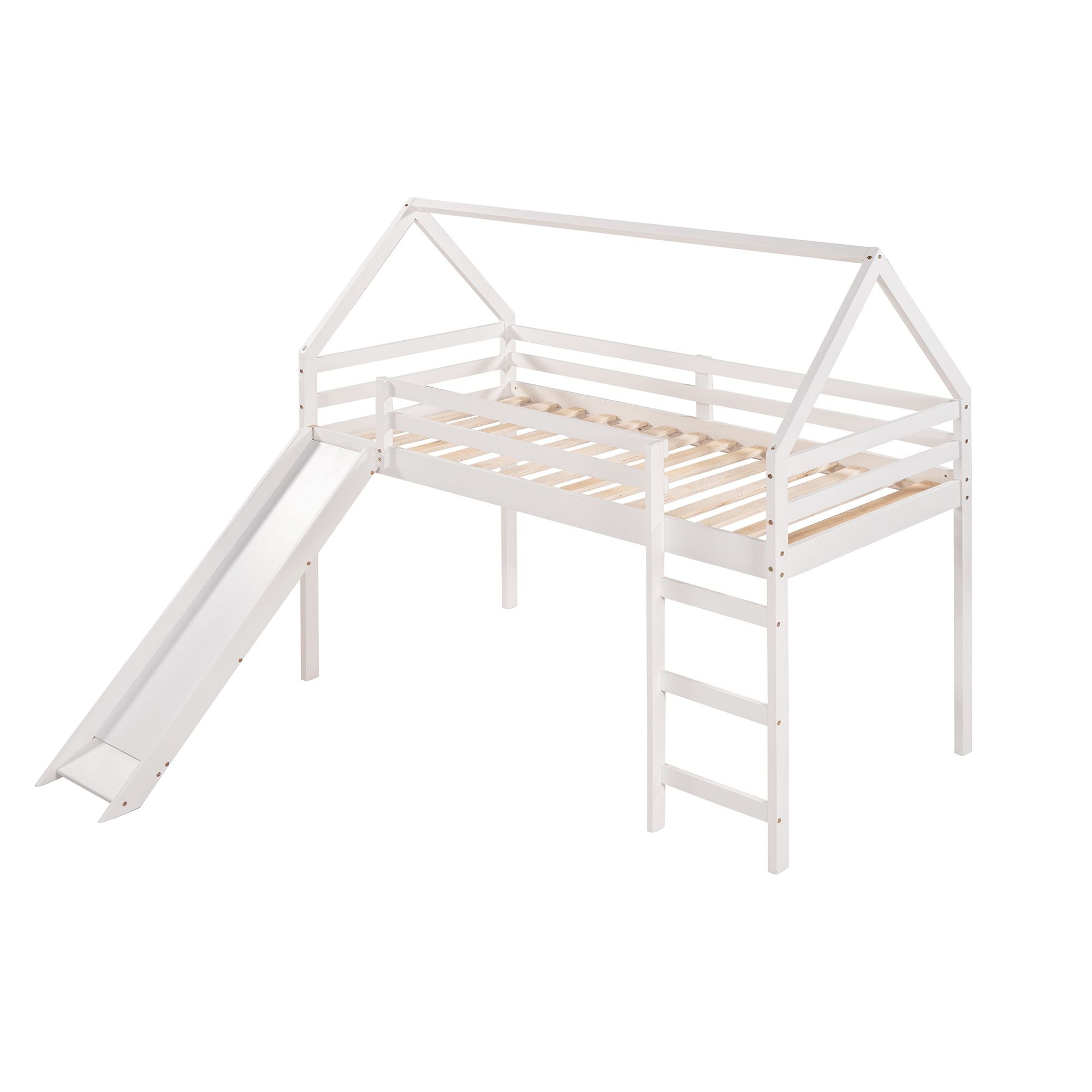 Twin Size Loft Bed with Slide;  House Bed with Slide