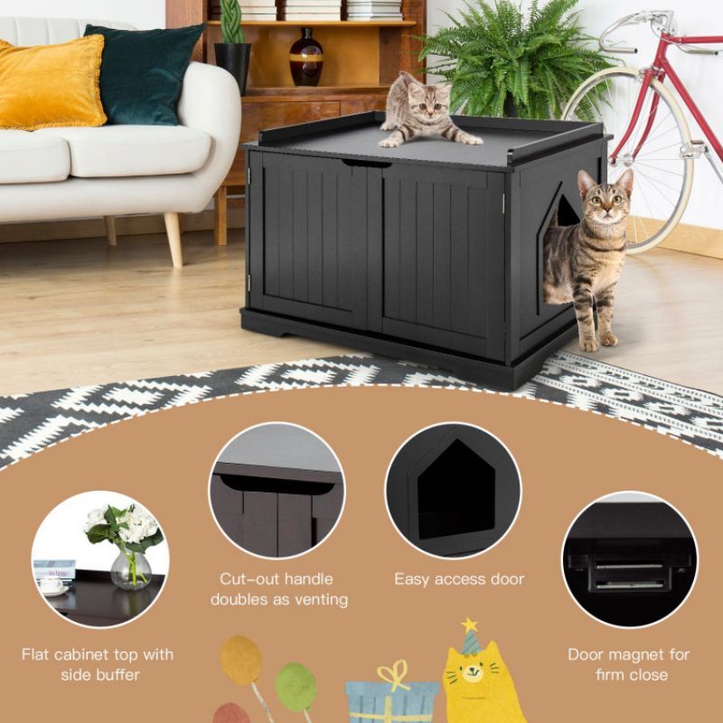 Cat Litter Box Enclosure with Double Doors for Large Cat and Kitty