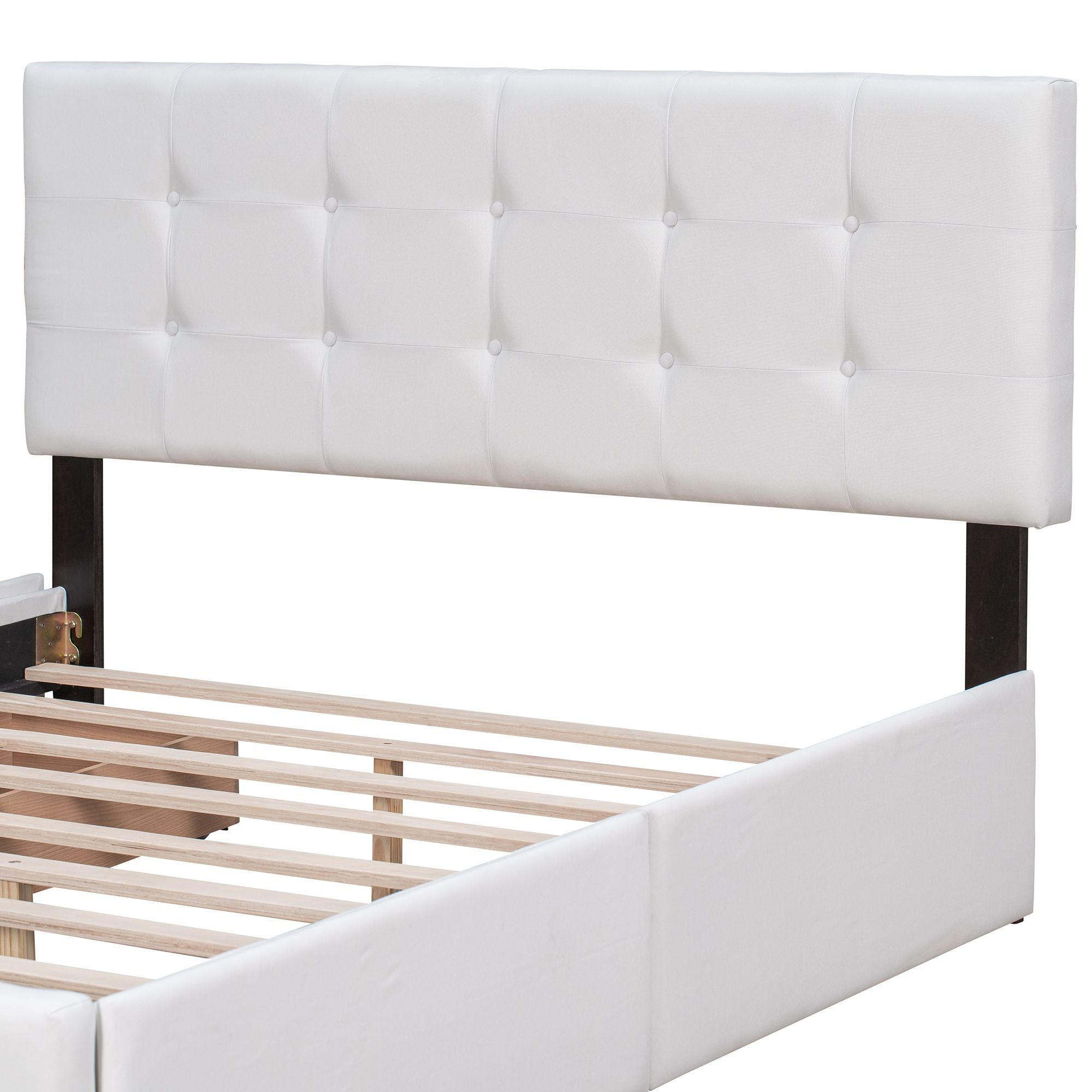 Upholstered Platform Bed with Classic Headboard and 4 Drawers;  No Box Spring Needed;  Linen Fabric;  Queen Size