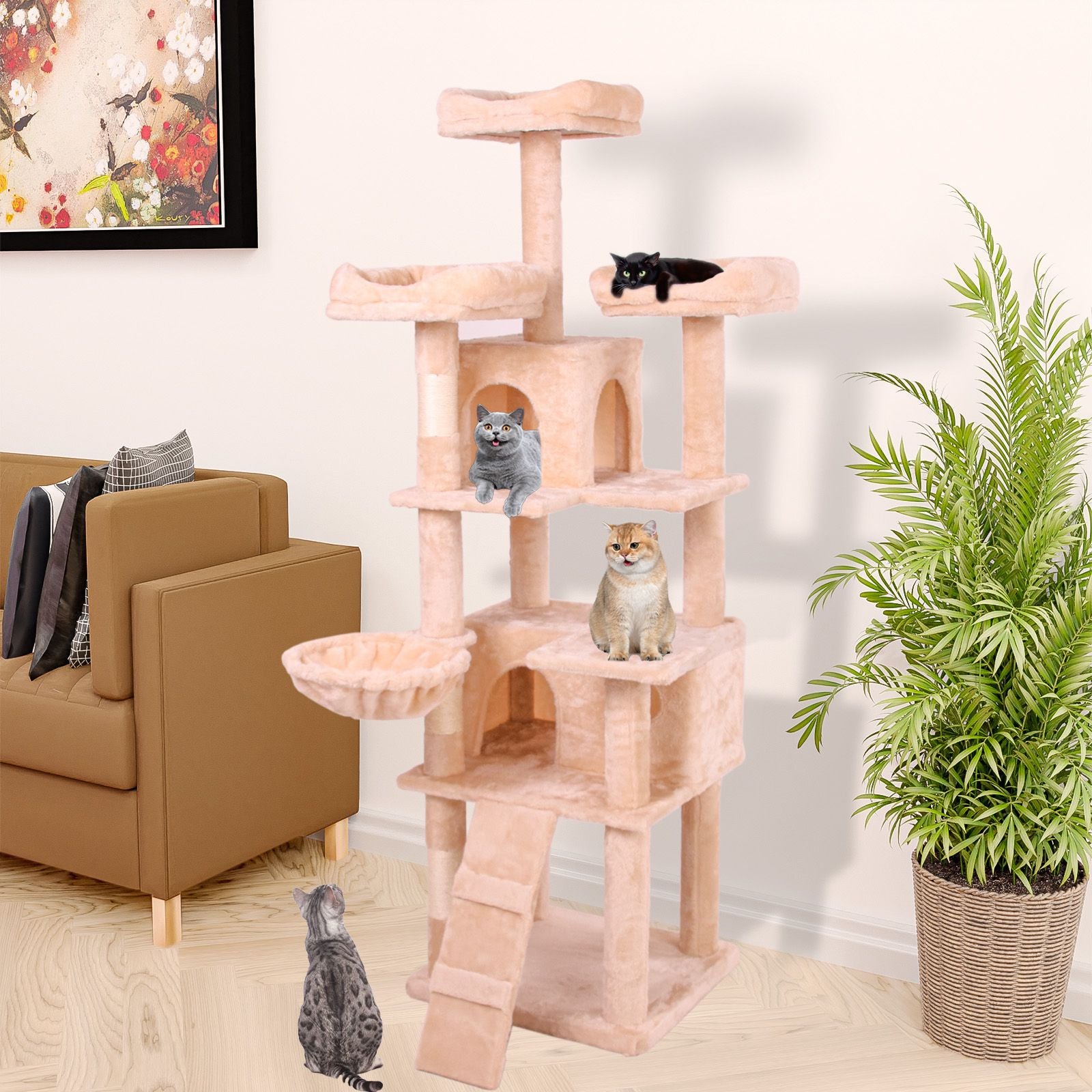 Cat Climbing Frame - Multi-Level Activity Tower with Scratching Posts and Play Areas for Cats