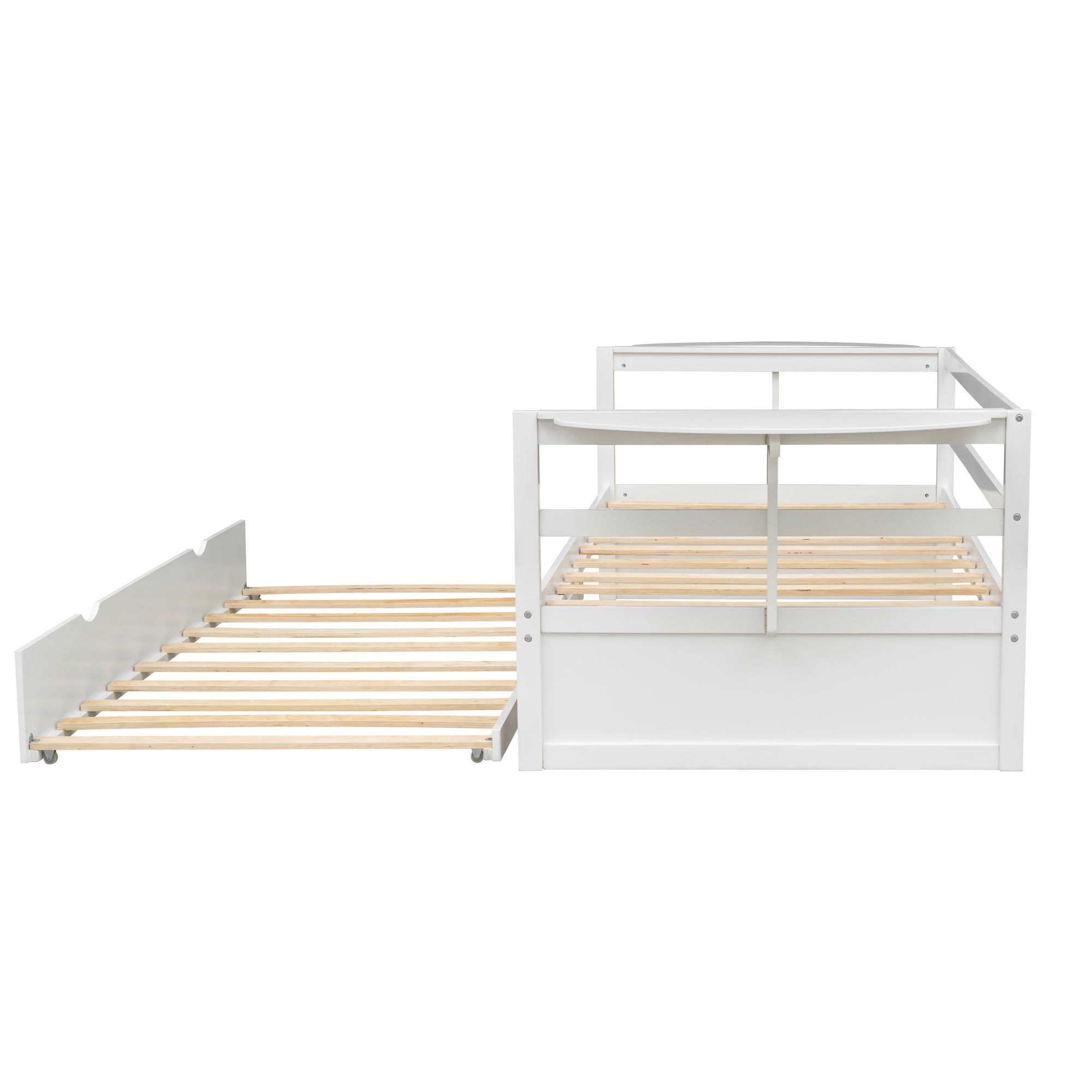 Twin Size Daybed with Trundle and Foldable Shelves on Both Sides