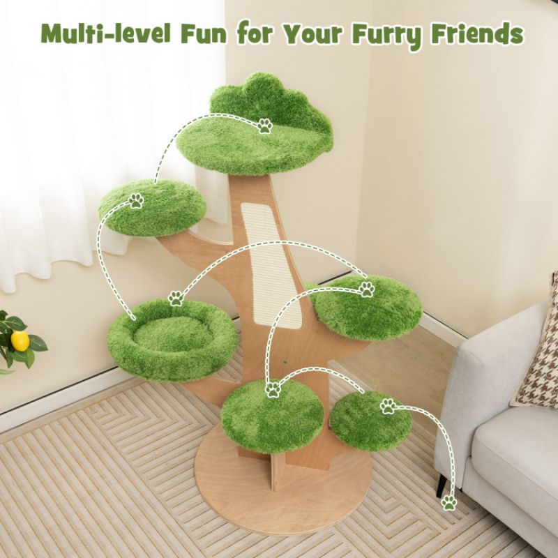 50 Inch Pine Shape Cat Tree for Indoor Cats with Sisal Scratching Board