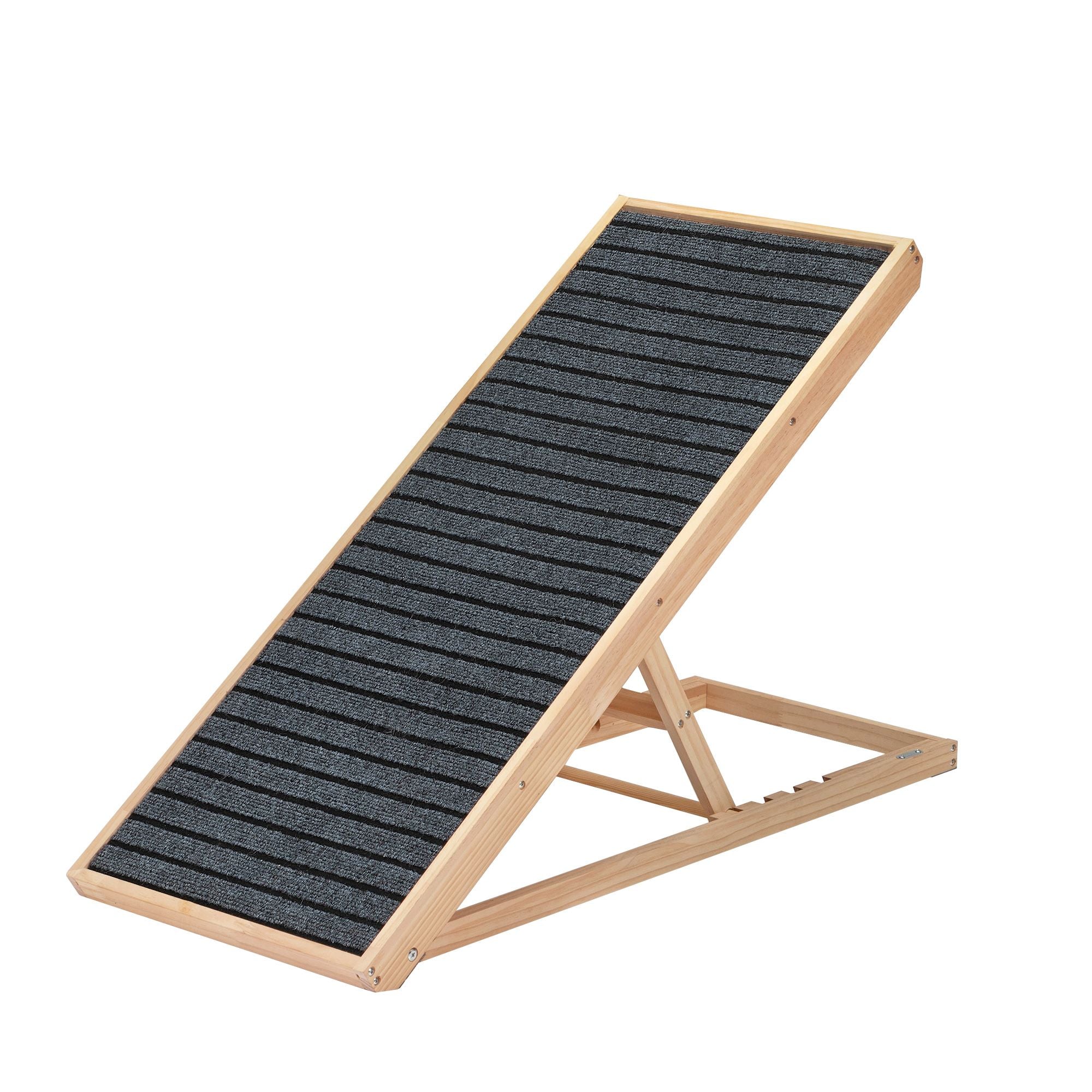 39” Long Wooden Pet Ramp - Folding Dog & Cat Ramp with Adjustable Height (15.8” to 23.6”) and Non-Slip Mat for Bed & Couch | Natural