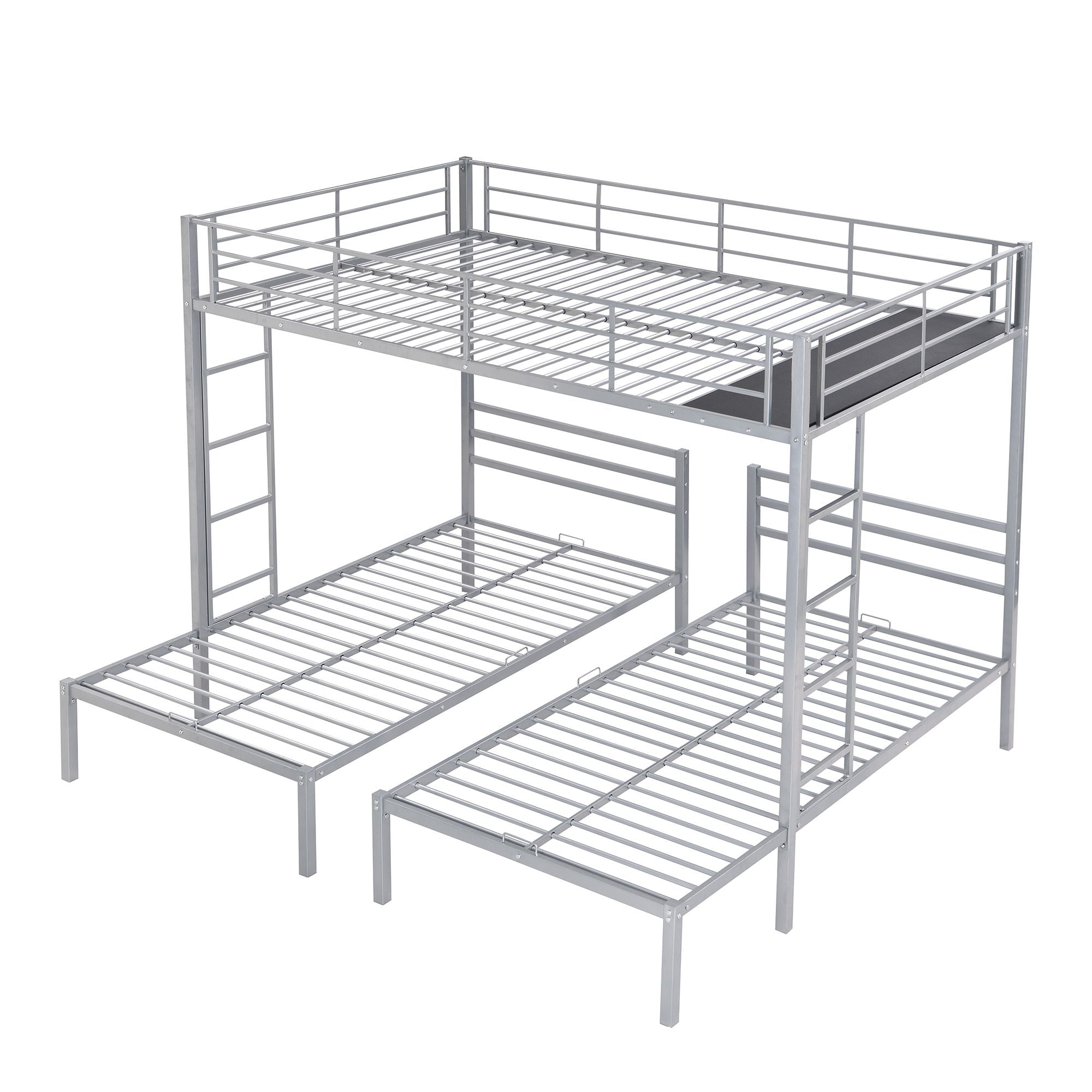 Full over Twin&Twin Size Bunk Metal Bed with Built-in Shelf