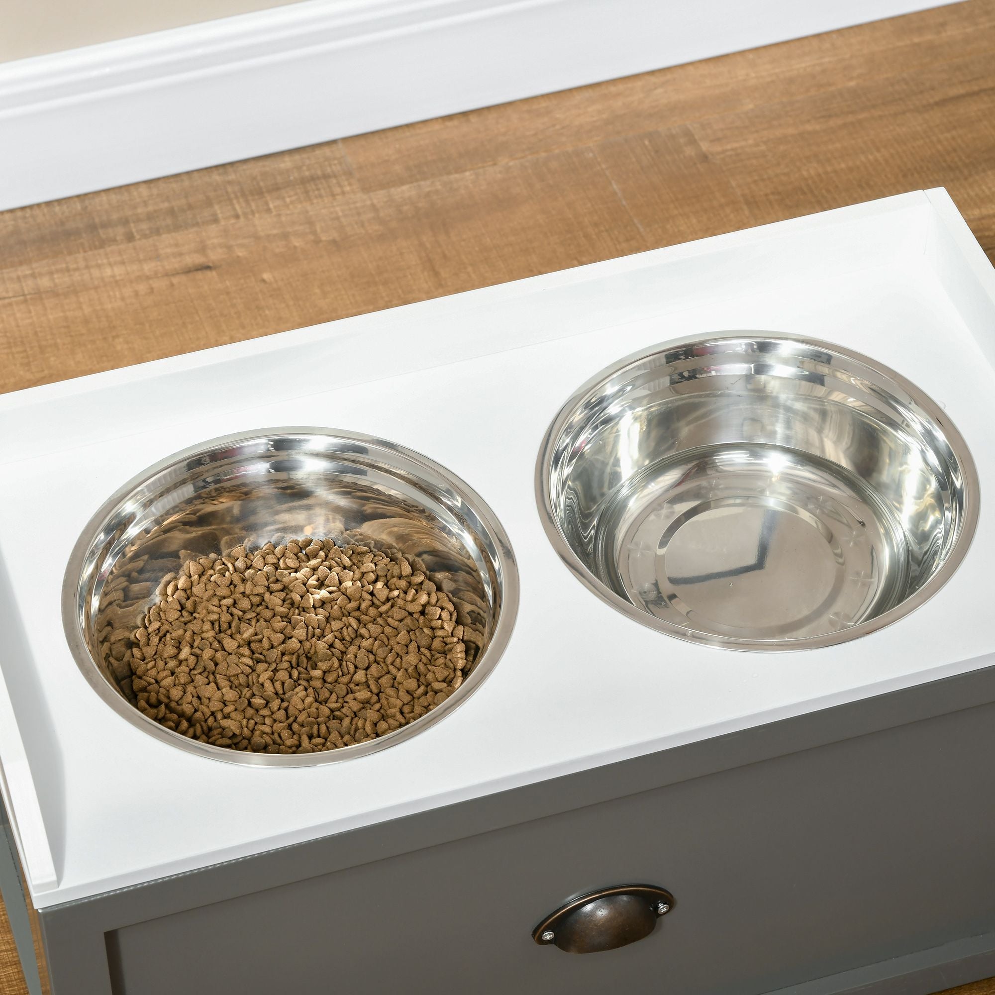 Large Elevated Dog Bowls with Storage - Raised Bowl Stand for Dogs | Gray