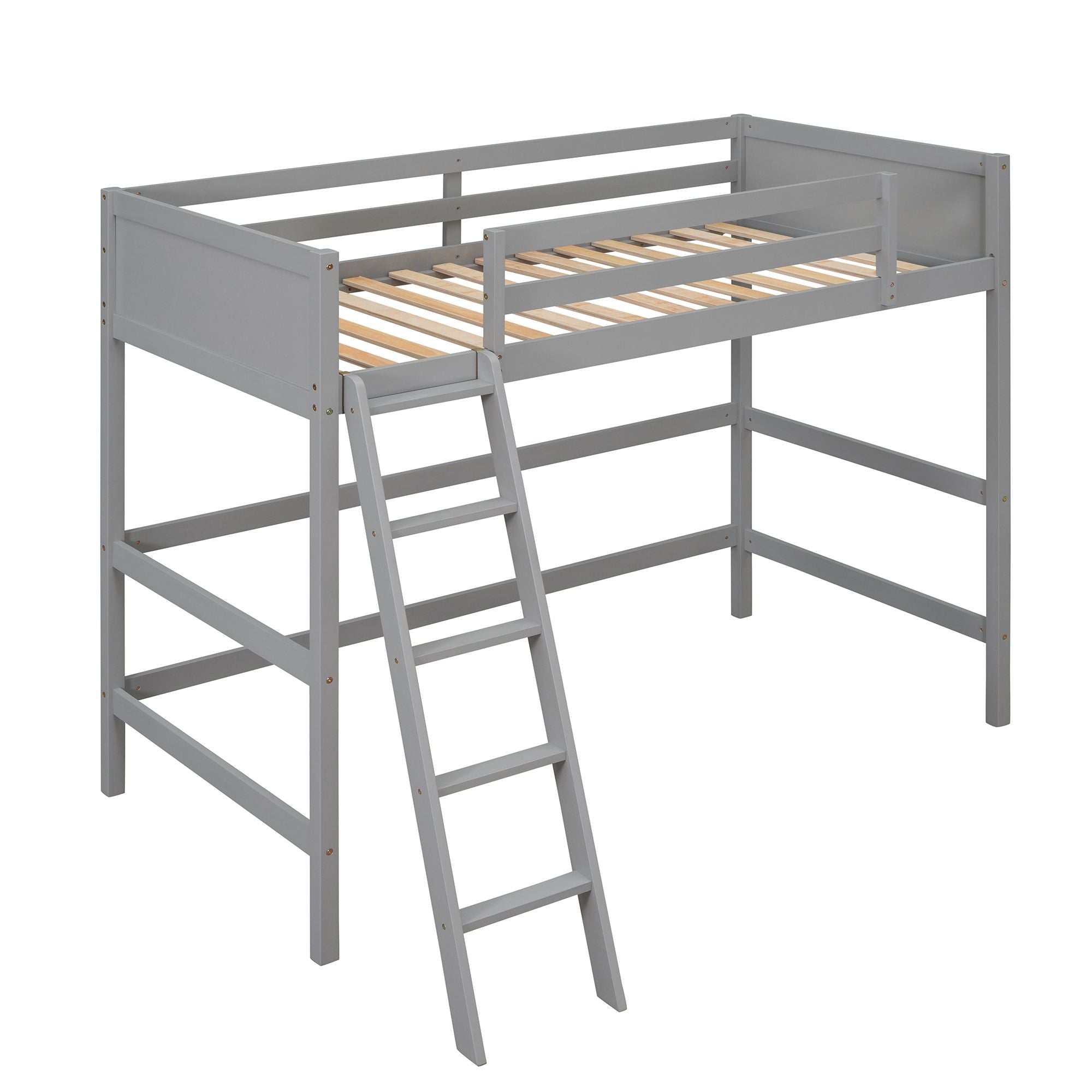 Solid Wood Twin Size Loft Bed with Ladde