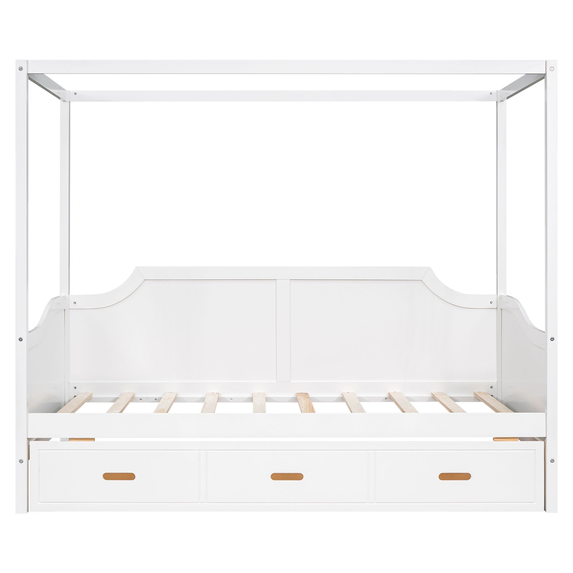 Twin Size Wooden Canopy Daybed with 3 in 1 Storage Drawers