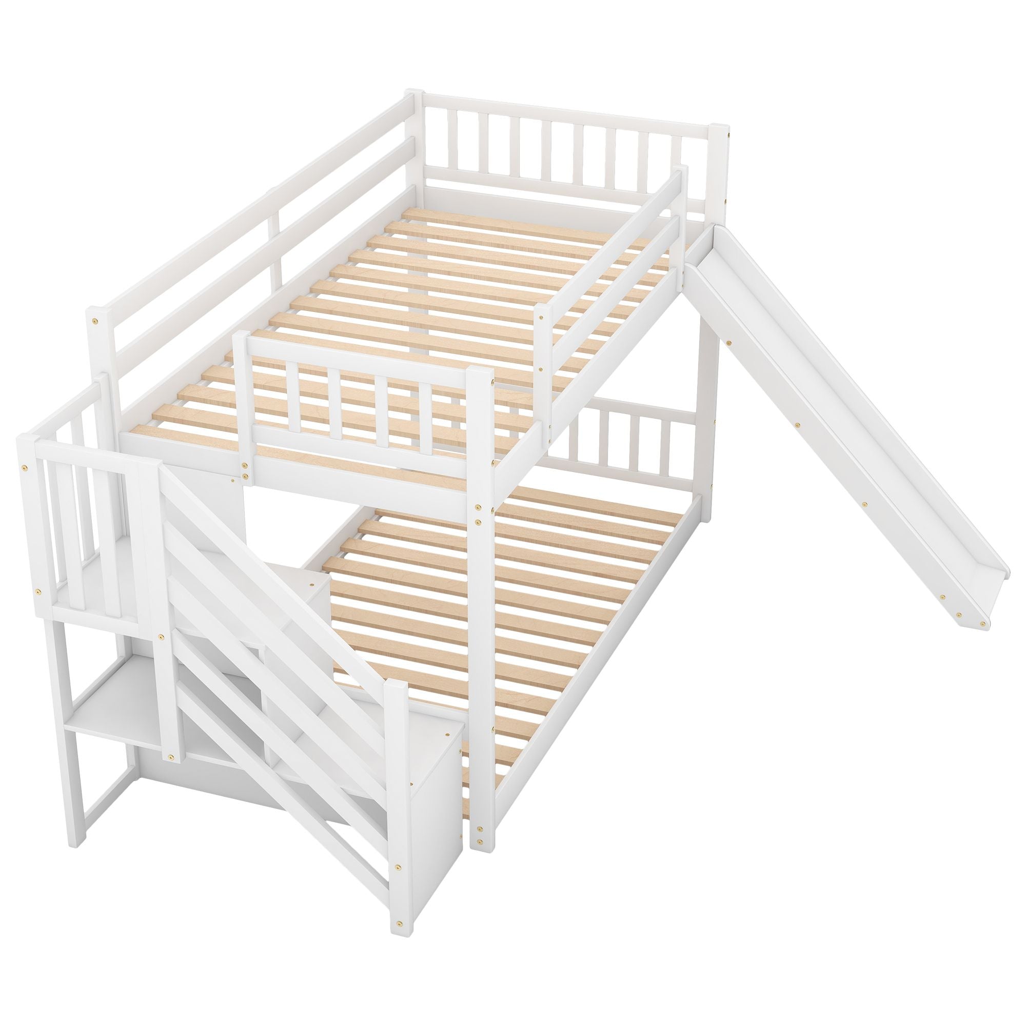 Twin over Twin Bunk Bed with Convertible Slide and Stairway