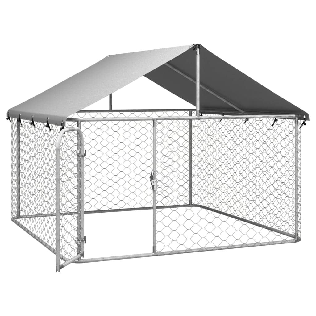 Outdoor Dog Kennel with Roof - Large 78.7” x 78.7” x 59.1” Enclosed Pet Shelter for Dogs