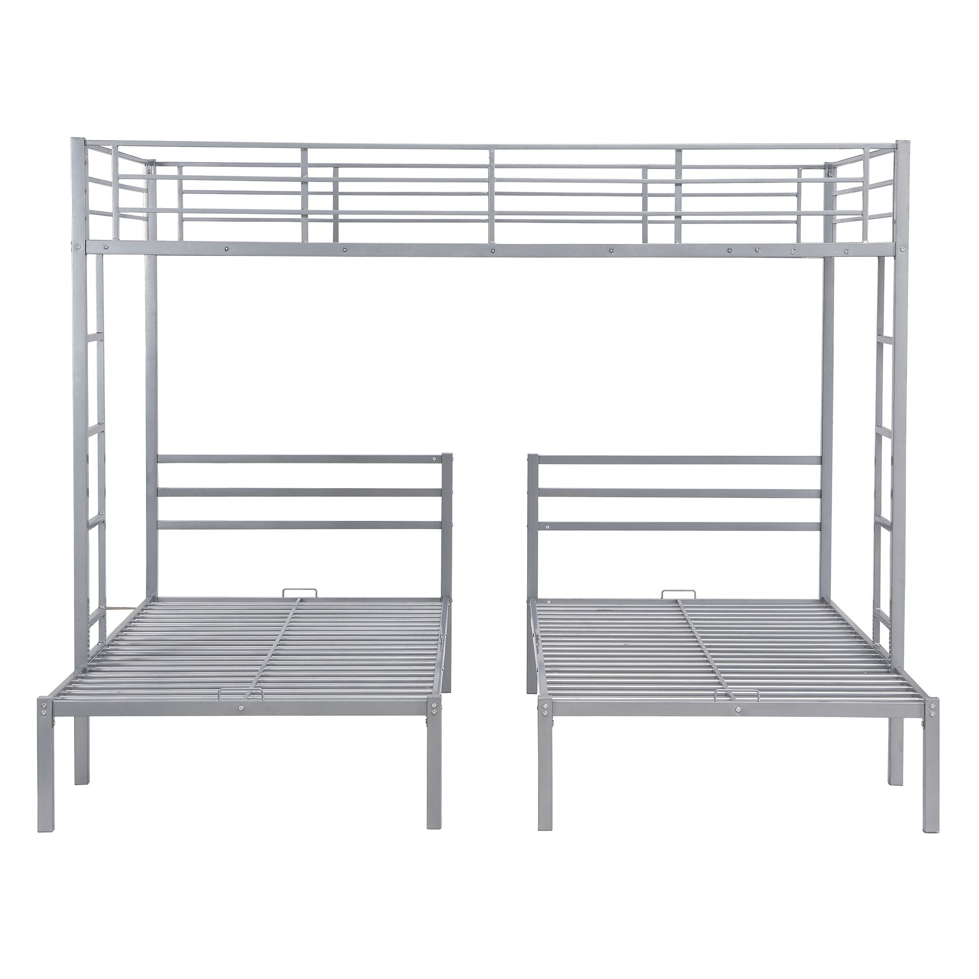 Full over Twin&Twin Size Bunk Metal Bed with Built-in Shelf