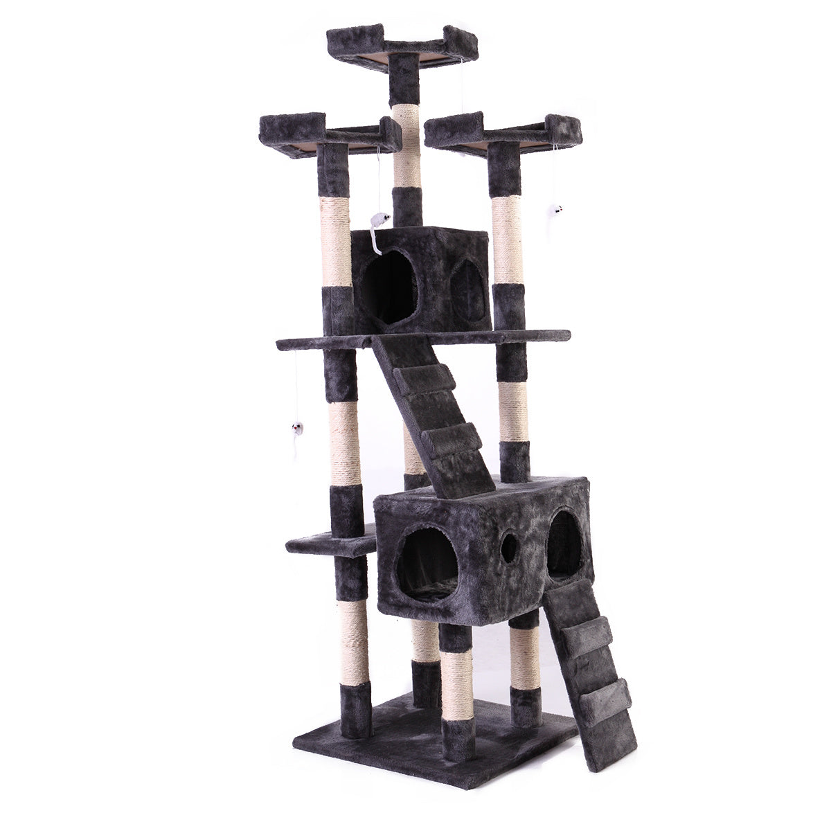 67'' Multi-Level Cat Tree Tower, Kitten Condo House with Scratching Posts, Kitty Play Activity Center, Durable Pet Furniture, Gray