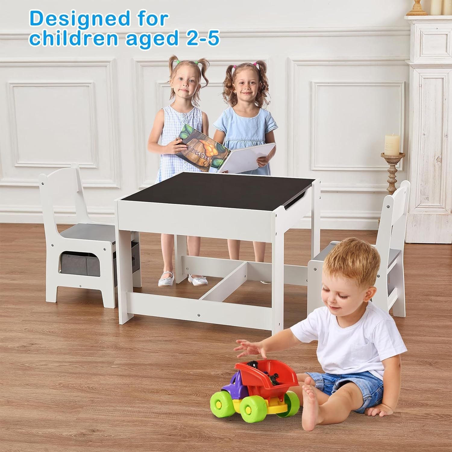 Kids Table and Chair Set with Storage,Table and Chairs for Kids 2-5, Toddler Table and Chair Set 2-4 Year Old, Toddler Activity Table, Table for Kids 2-5