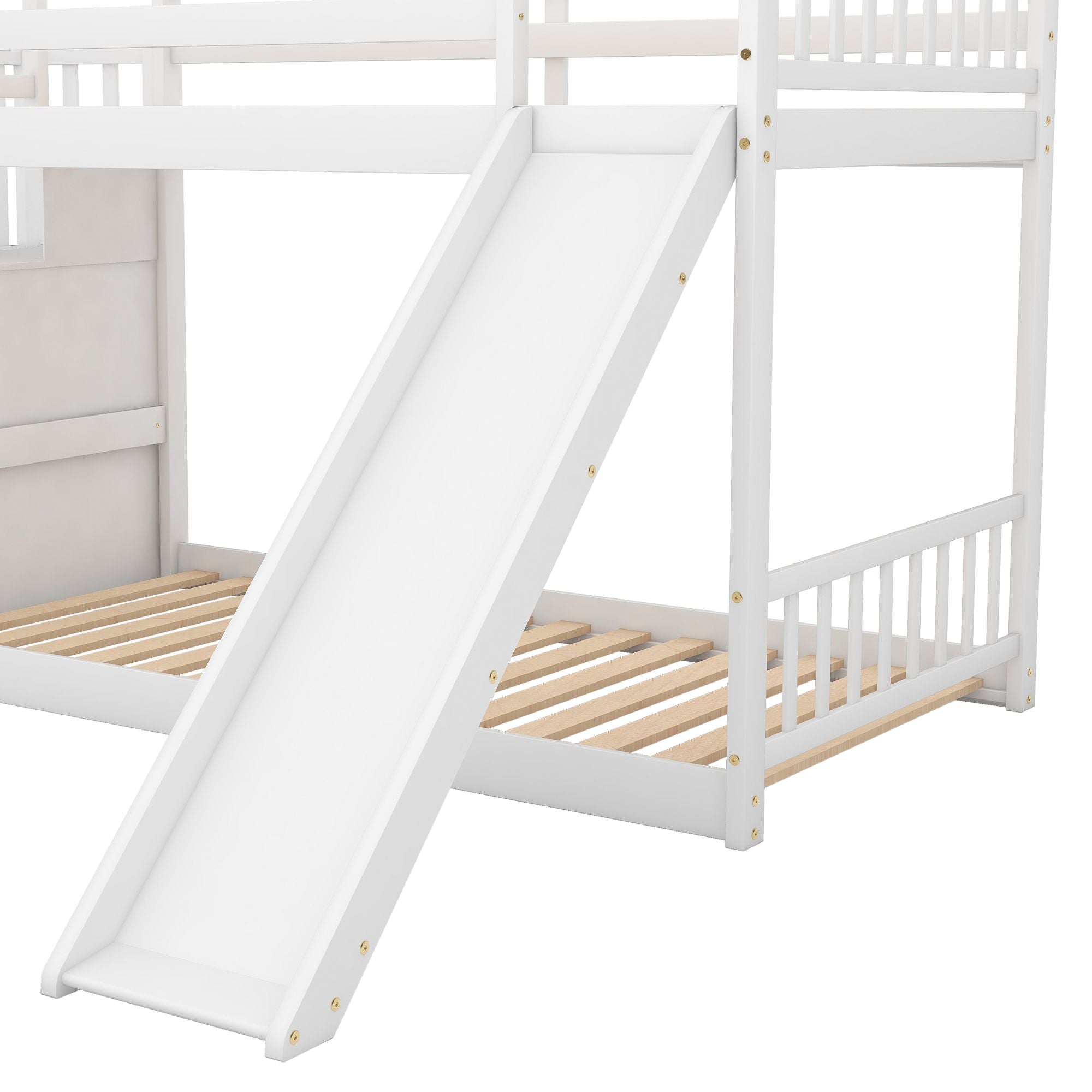 Twin over Twin Bunk Bed with Convertible Slide and Stairway