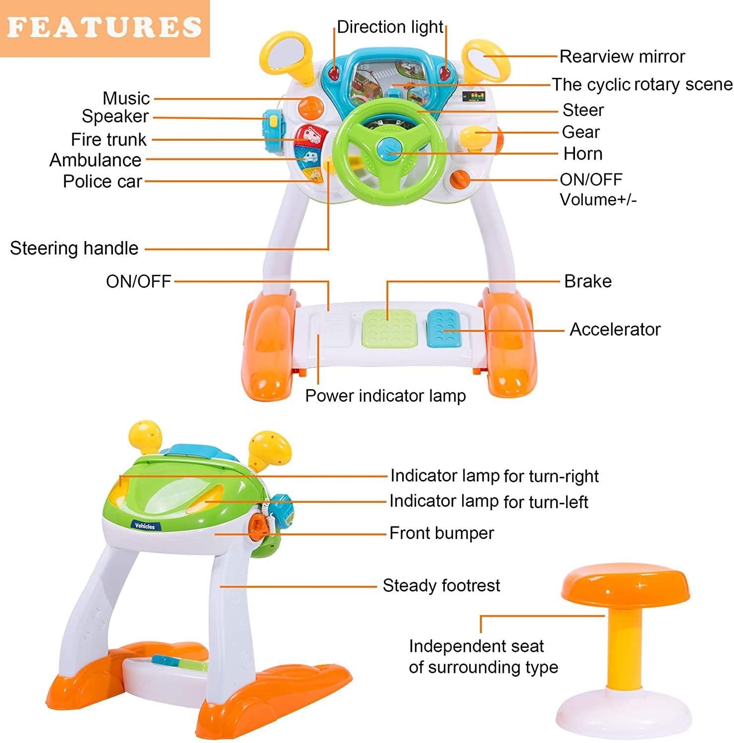 Kids Driving Simulate Ride on Toy Steering Wheel Toy for Toddlers