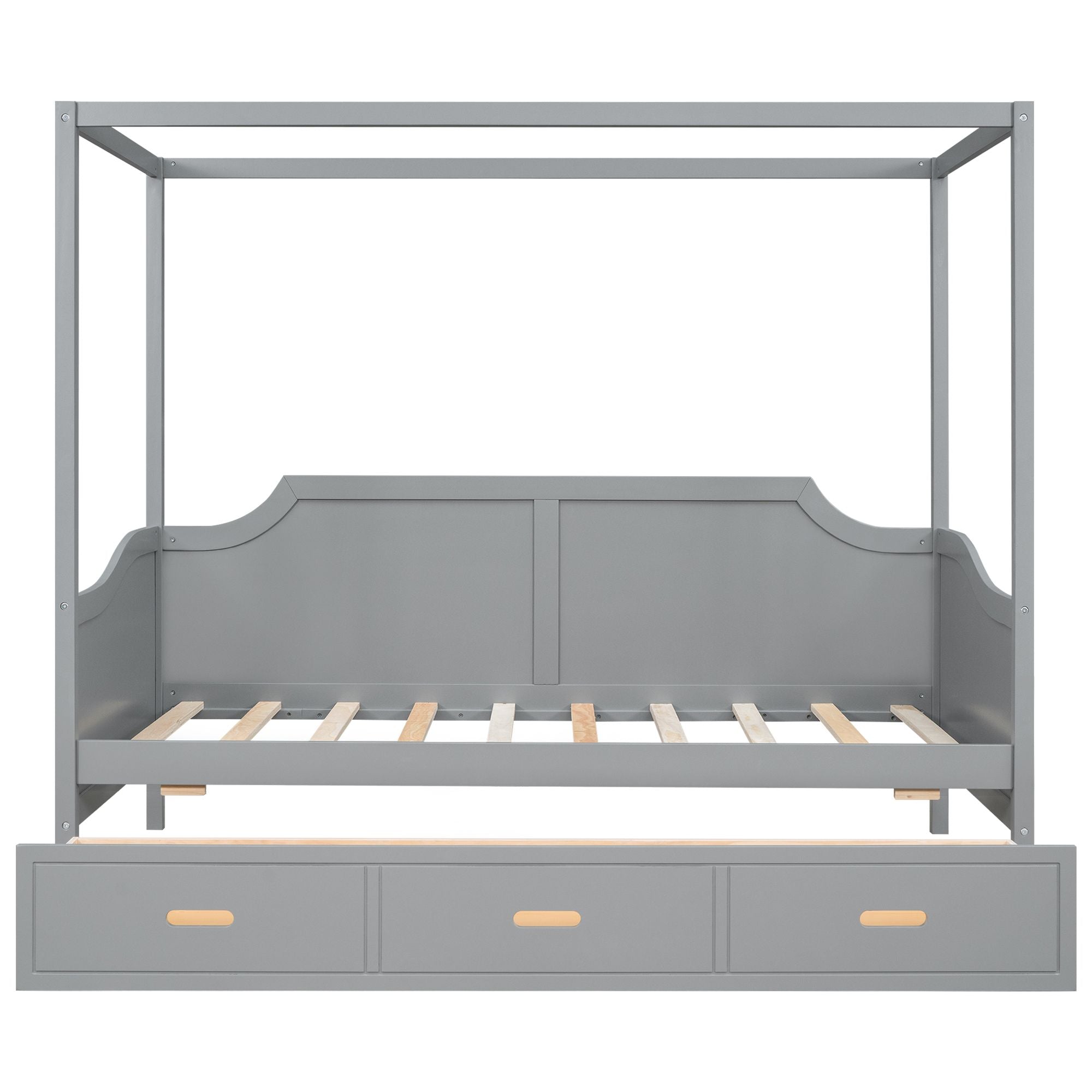 Twin Size Wooden Canopy Daybed with 3 in 1 Storage Drawers