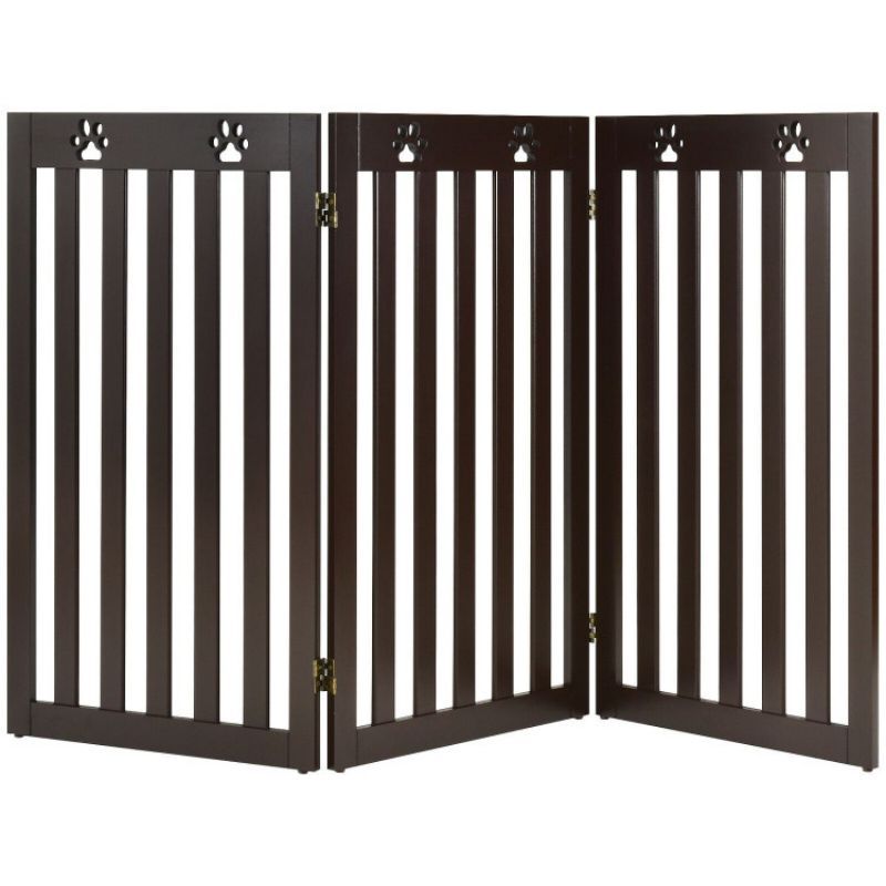 36 Inch Folding Wooden Freestanding Pet Gate Dog Gate with 360° Flexible Hinge