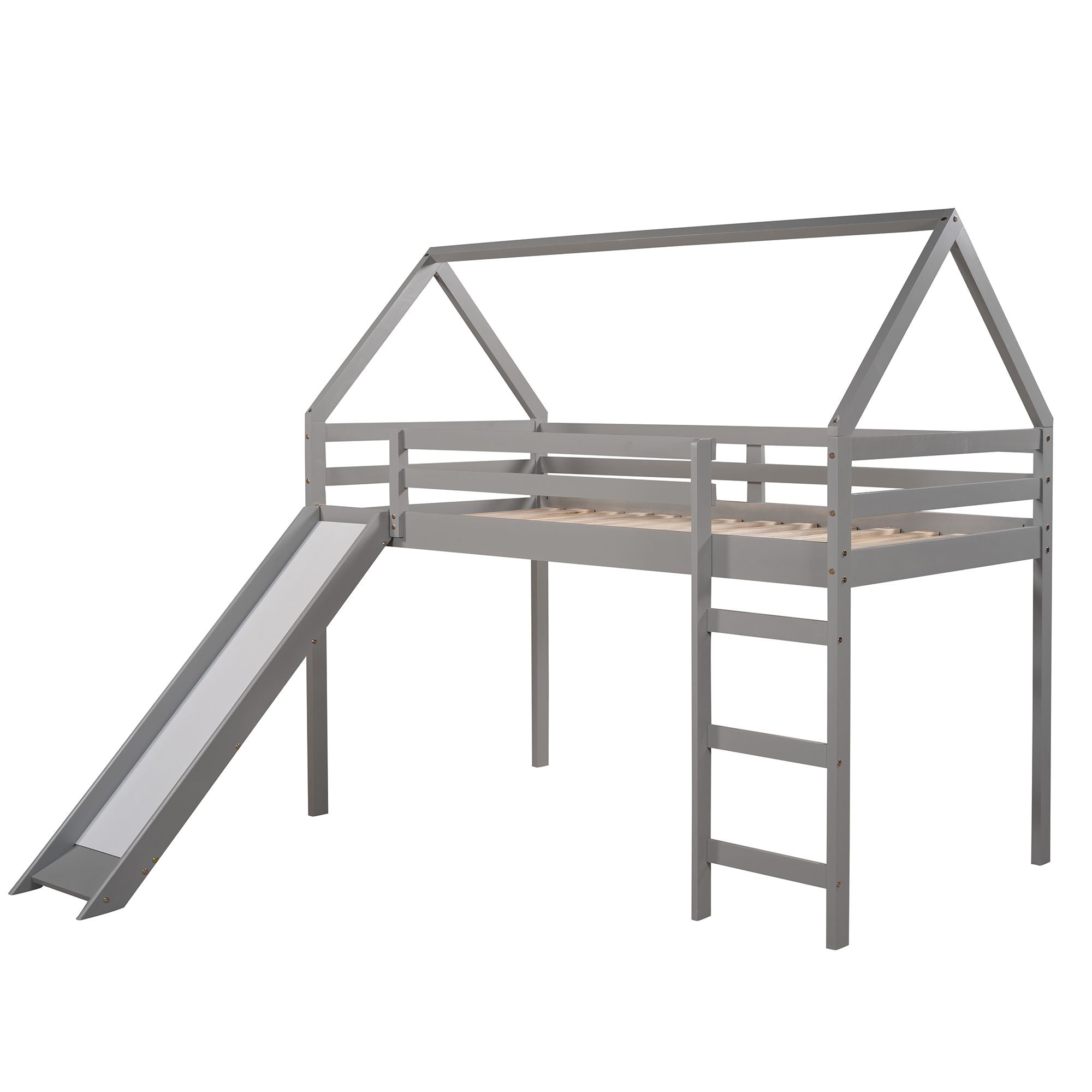 Twin Size Loft Bed with Slide;  House Bed with Slide