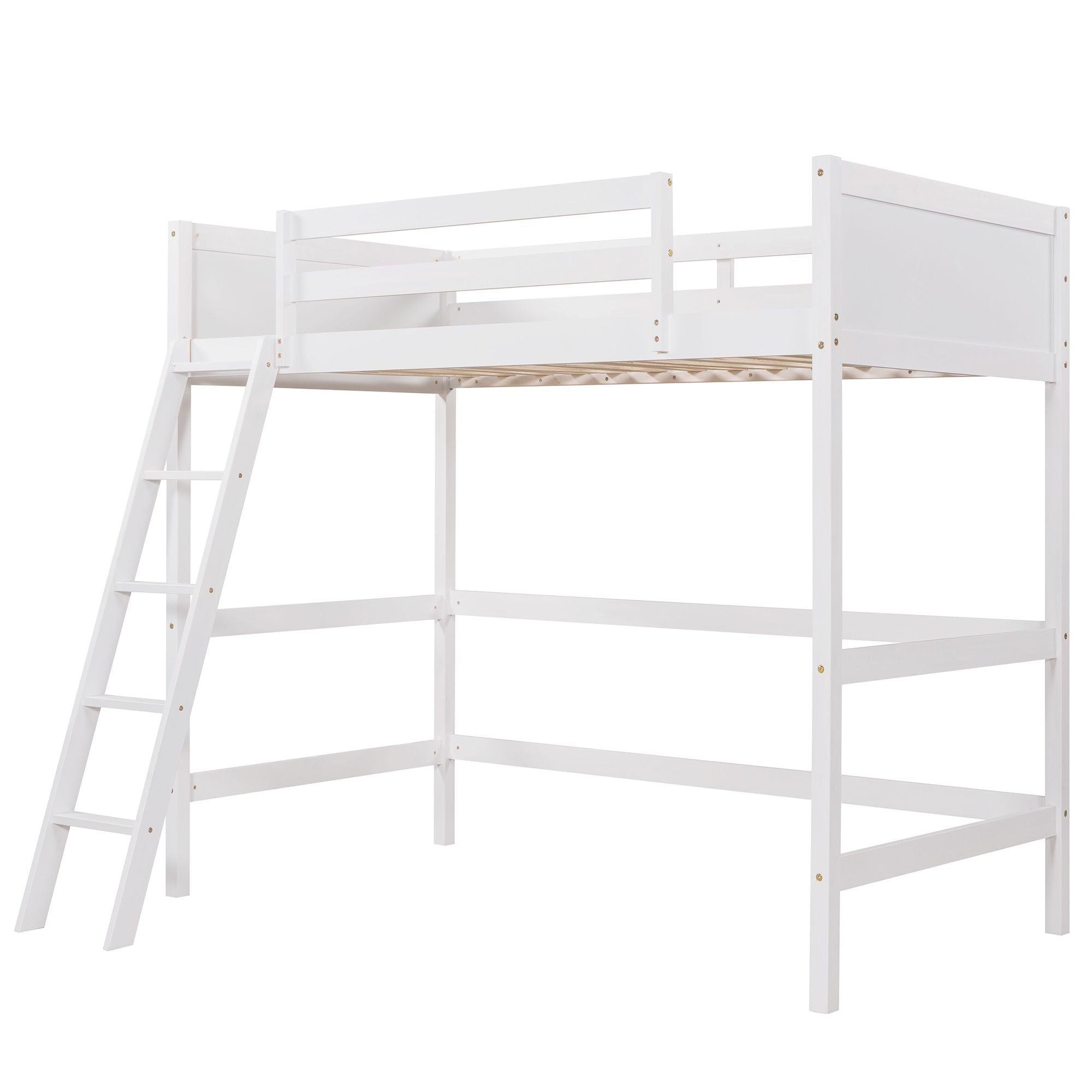 Solid Wood Twin Size Loft Bed with Ladde