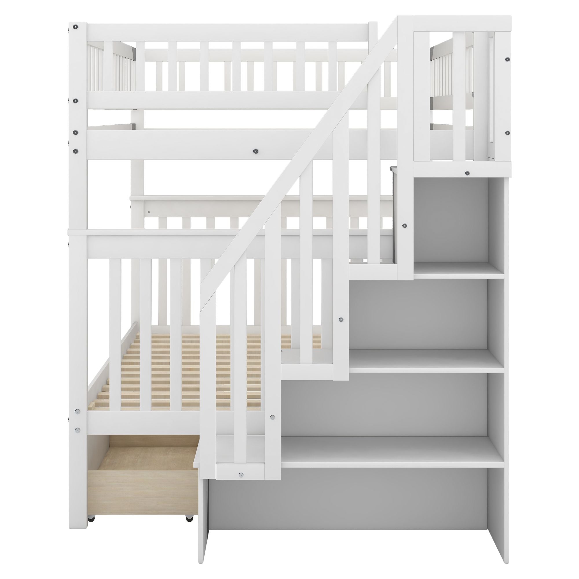 Full over Full Bunk Bed with Two Drawers and Storage