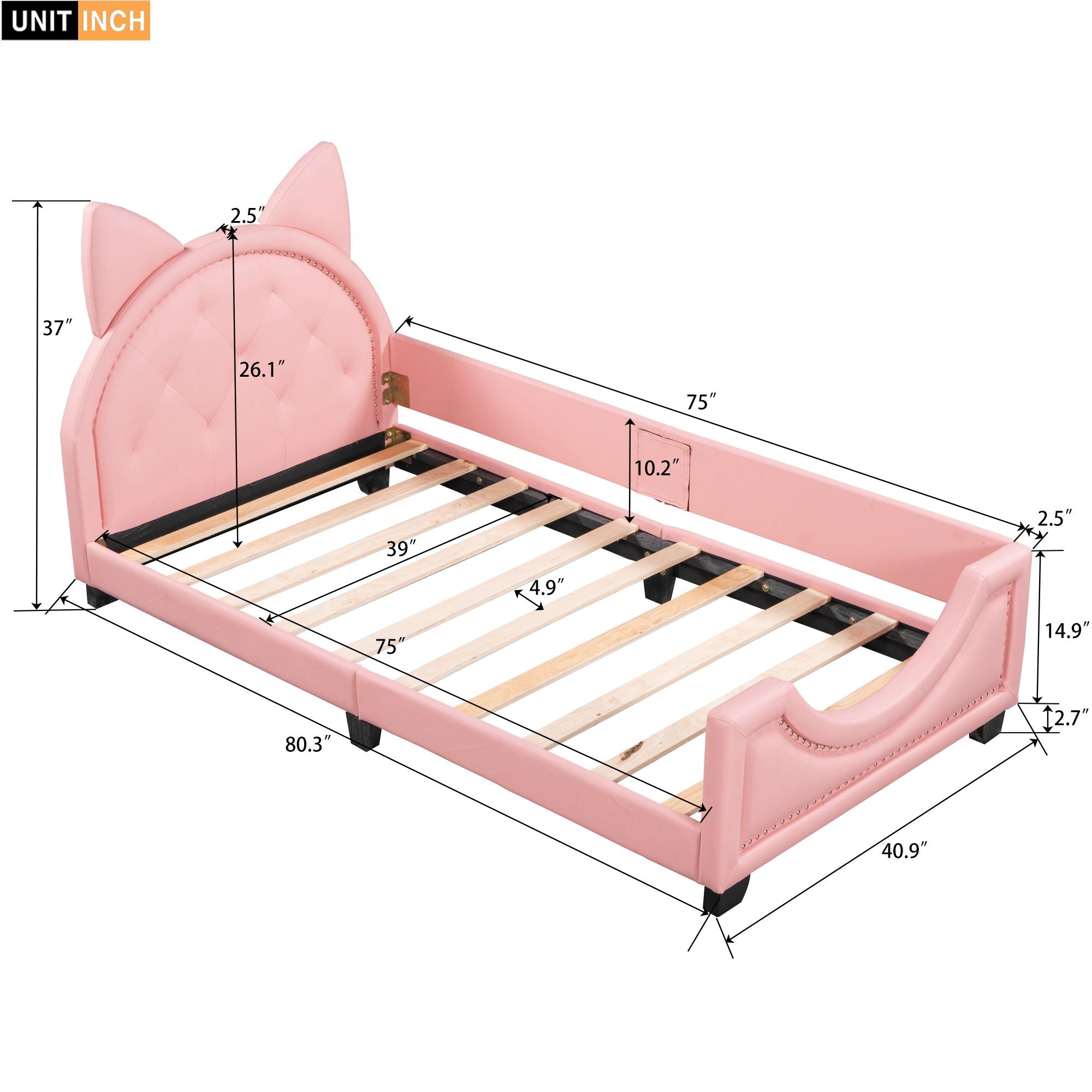 Twin Size Upholstered Daybed with Carton Ears Shaped Headboard