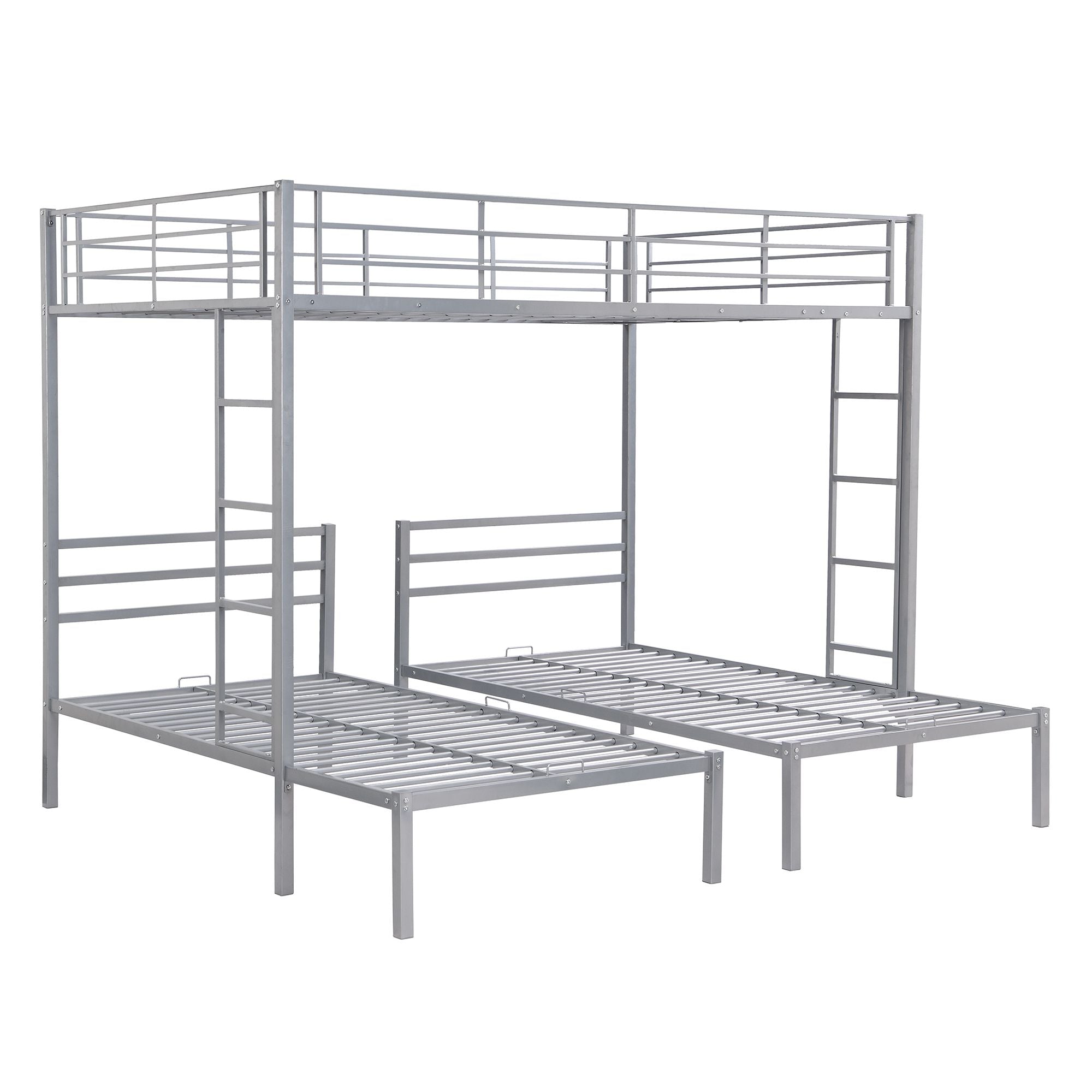 Full over Twin&Twin Size Bunk Metal Bed with Built-in Shelf