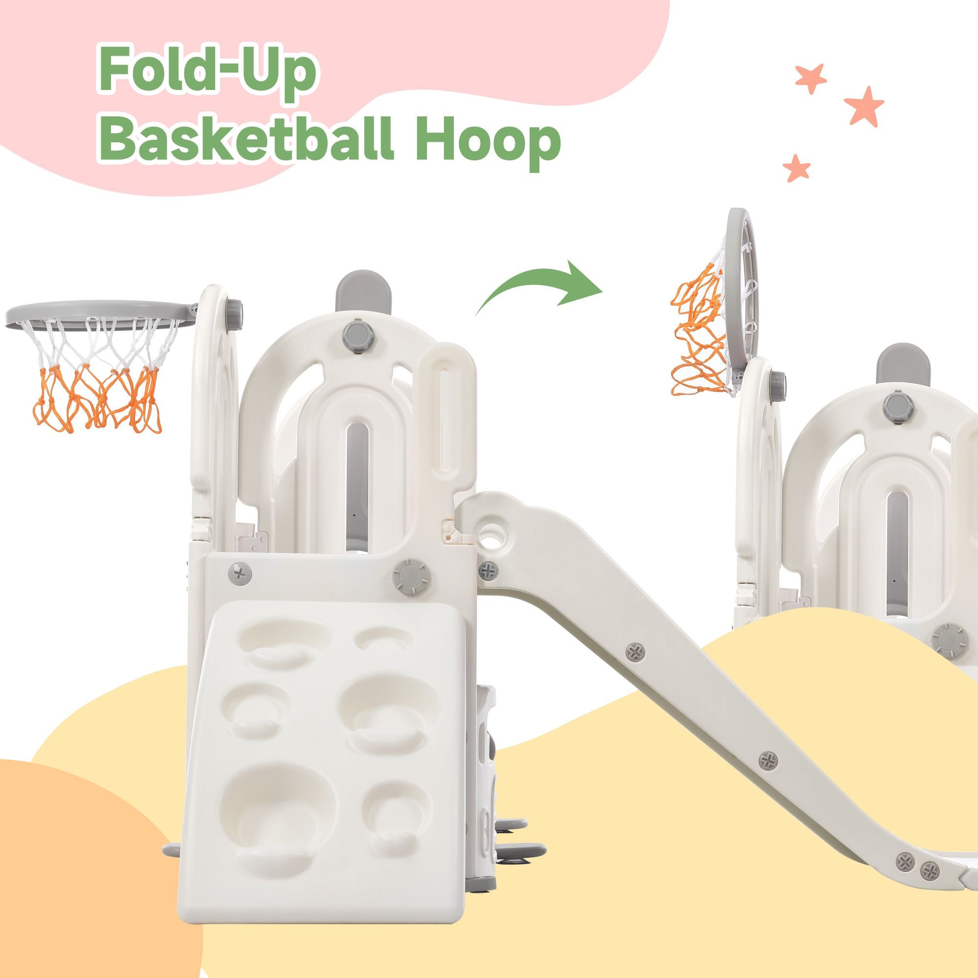 Toddler Slide and Swing Set 5 in 1; Kids Playground Climber Slide Playset with Basketball Hoop Freestanding Combination for Babies Indoor & Outdoor