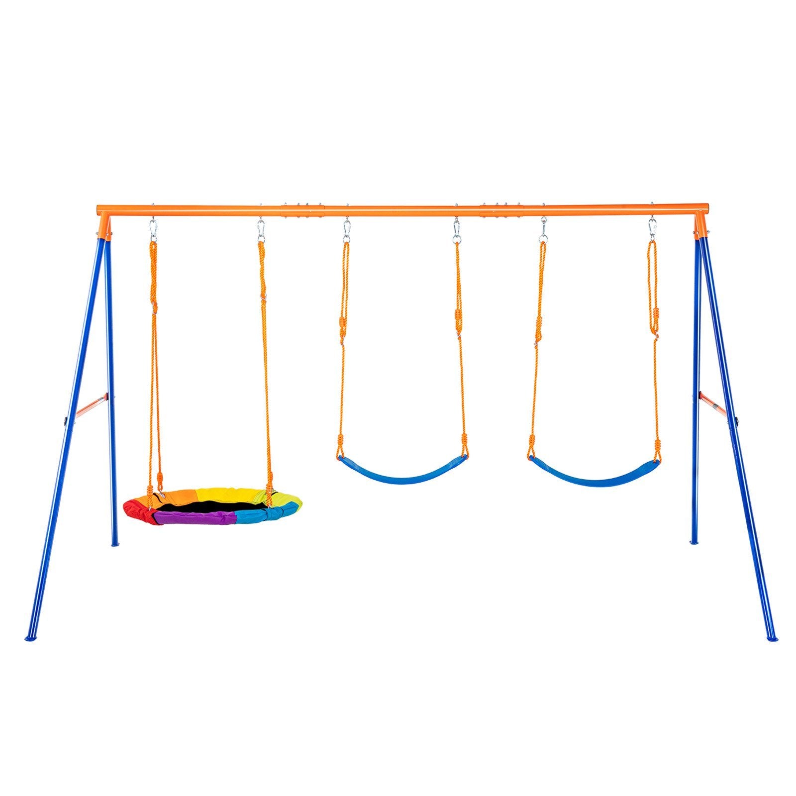 A-Frame Swing Set for Backyard - 1 Saucer & 2 Belt Swing Seats - High Weight Capacity